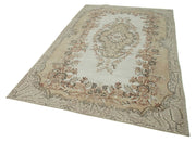 Handmade Vintage Area Rug - Neutral Beige Cotton Wool Carpet 5'9''x9'4''