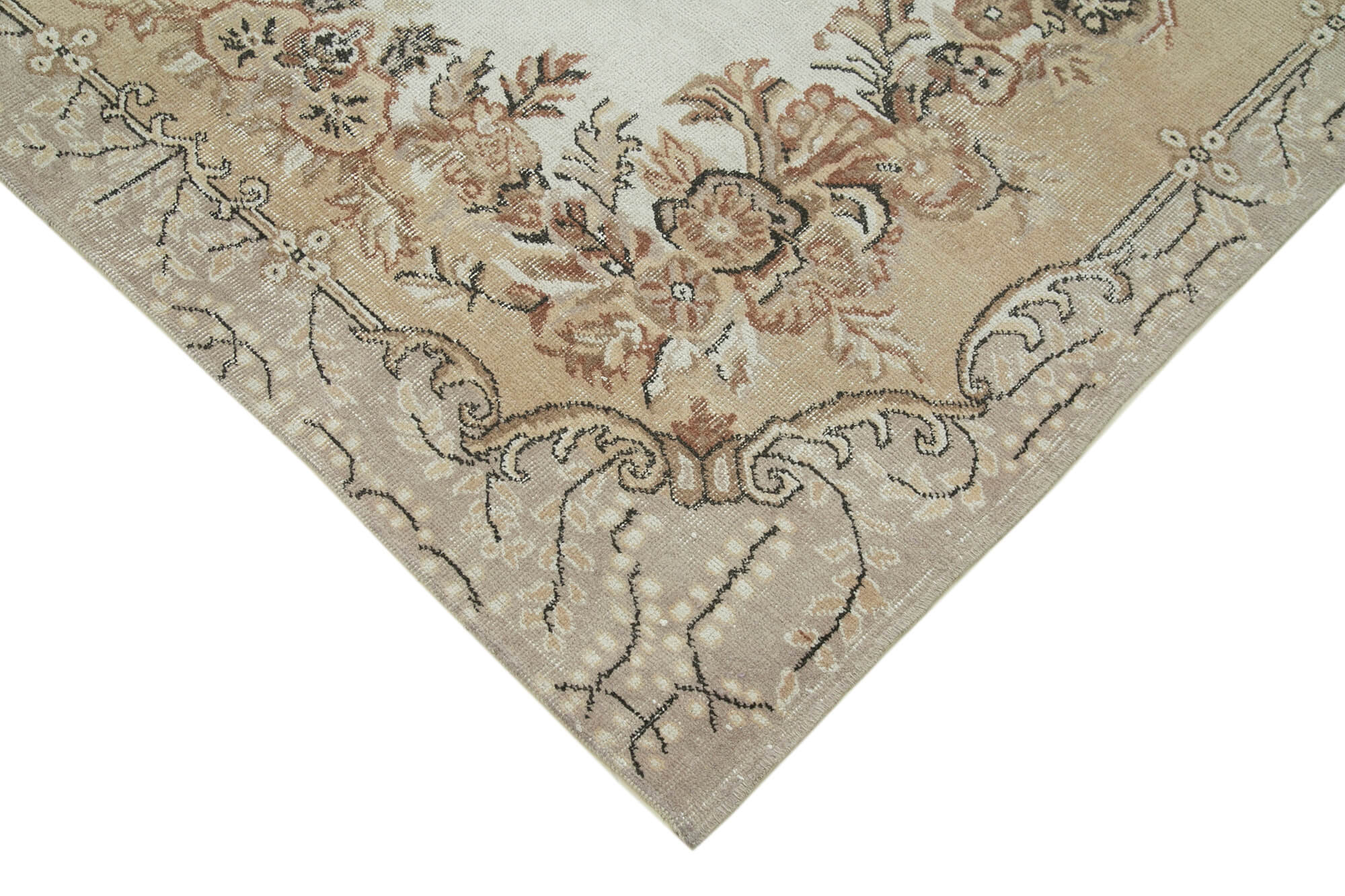 Handmade Vintage Area Rug - Neutral Beige Cotton Wool Carpet 5'9''x9'4''