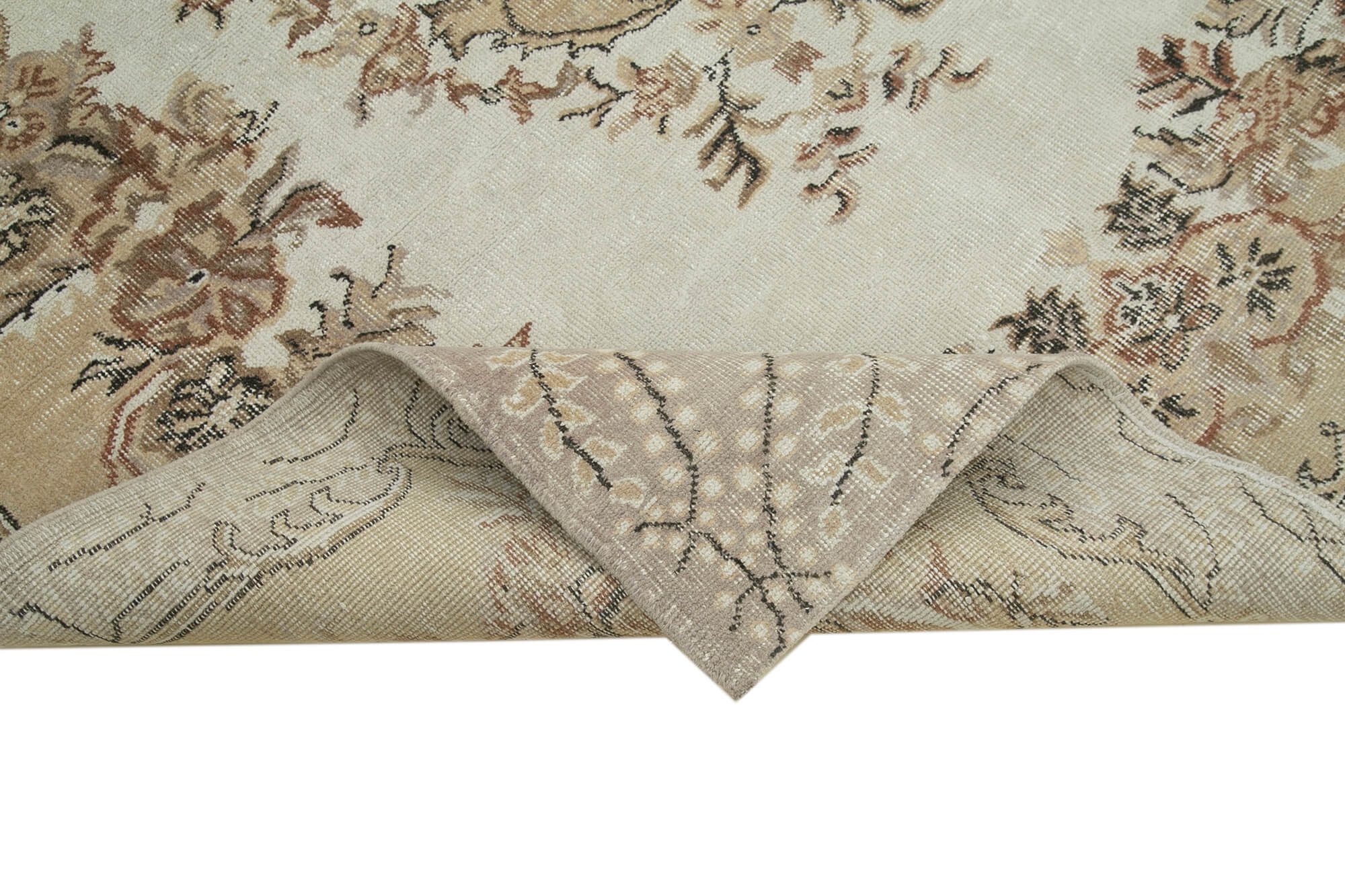 Handmade Vintage Area Rug - Neutral Beige Cotton Wool Carpet 5'9''x9'4''