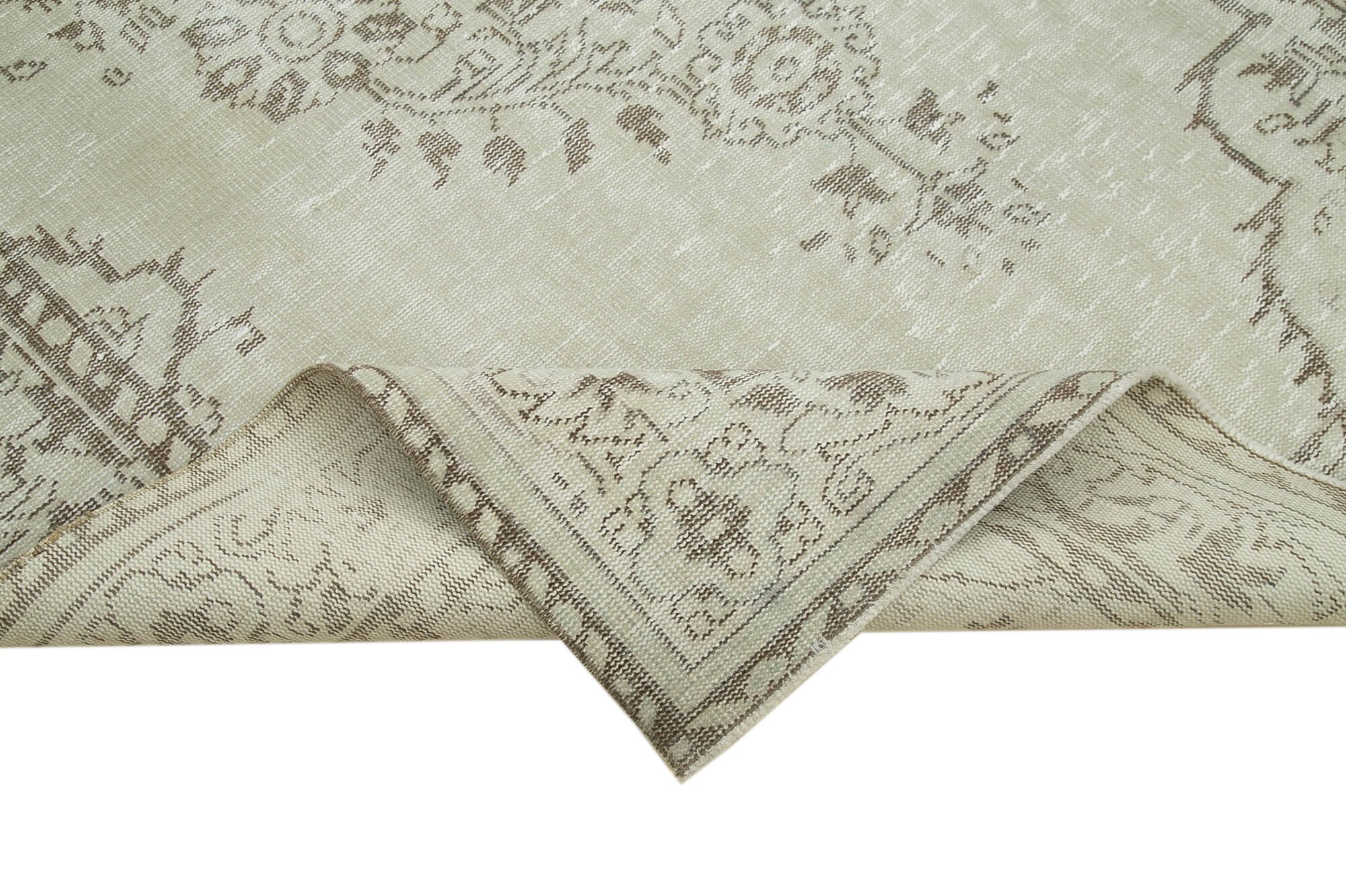 Handmade Wool Area Rug - Vintage Cotton Rug 6'4''x10'4'' Beige Classic Woven
