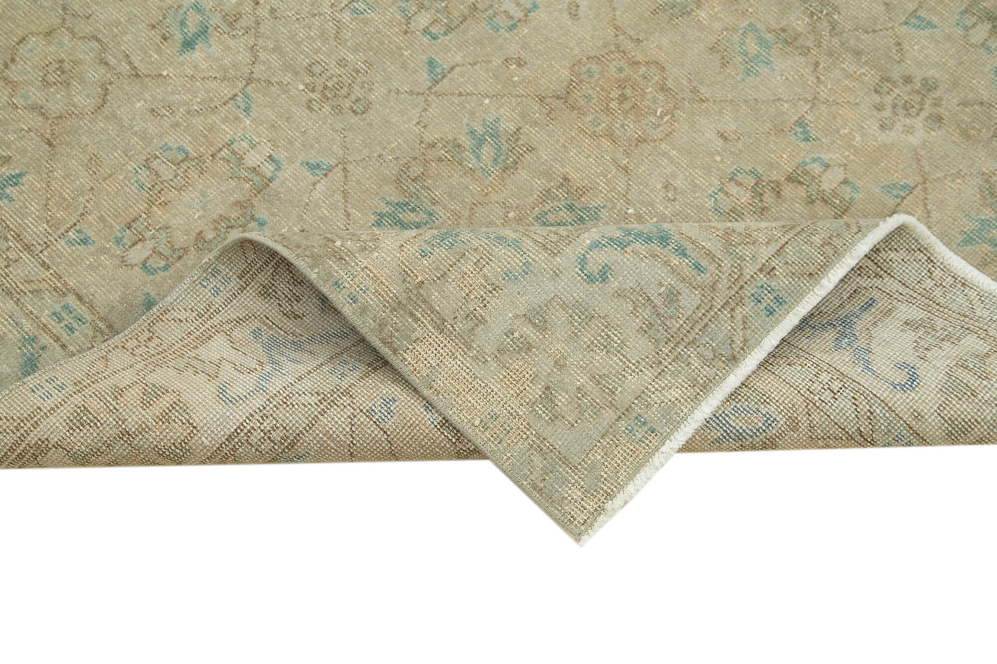 Vintage Cotton Wool Rug - Handmade Area Rug 5'11''x9'5'' Beige Turkish Wool Carpet