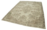 Handmade Wool Area Rug - Vintage Cotton Rug 6'9''x9'5'' Beige Soft Durable