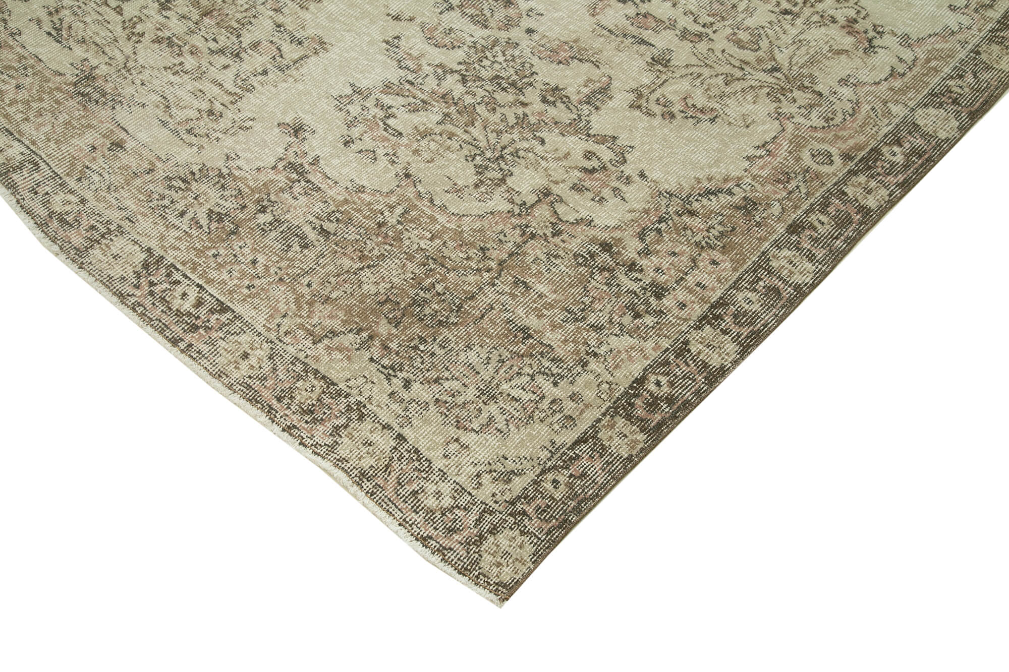 Handmade Wool Area Rug - Vintage Cotton Rug 6'9''x9'5'' Beige Soft Durable