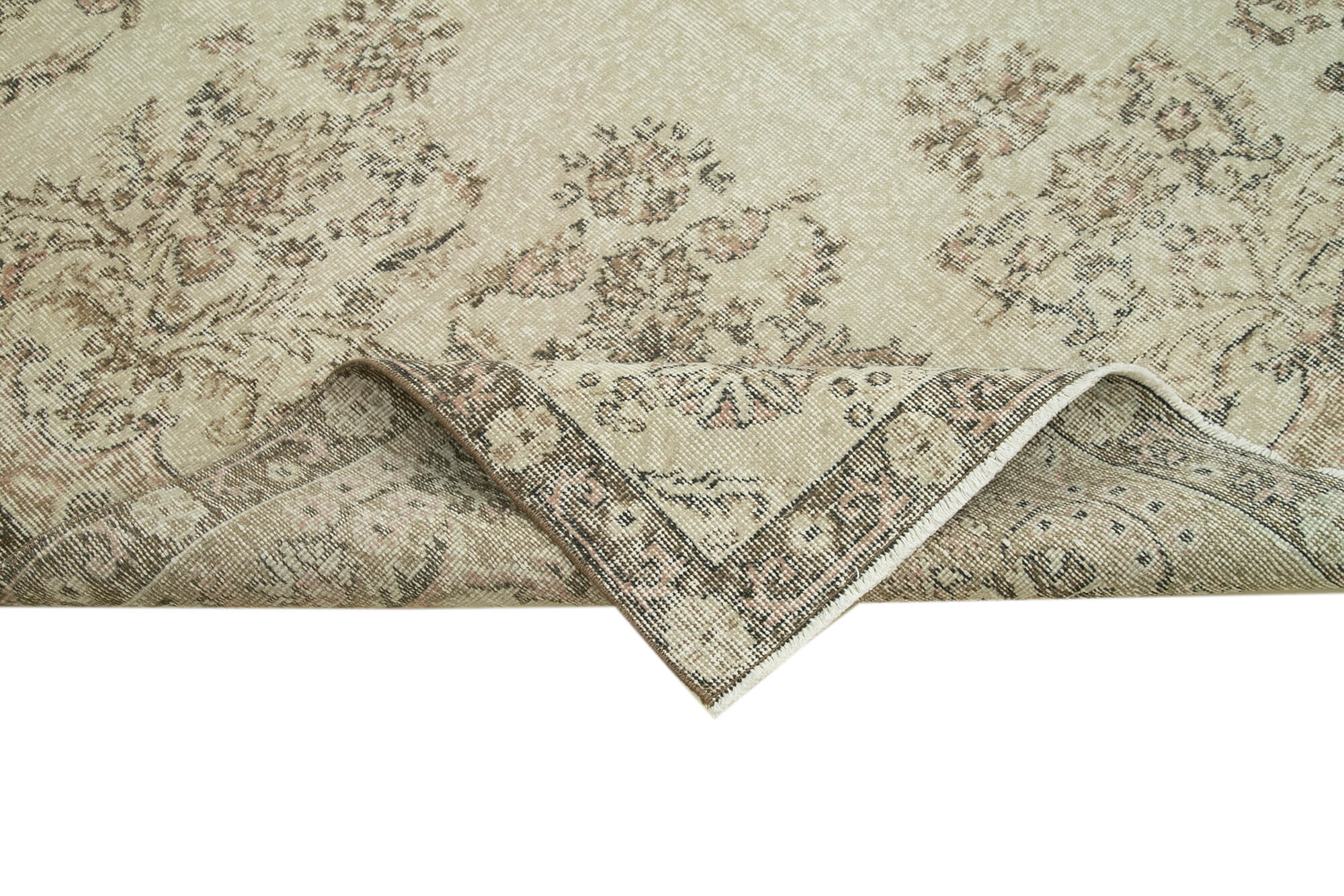 Handmade Wool Area Rug - Vintage Cotton Rug 6'9''x9'5'' Beige Soft Durable