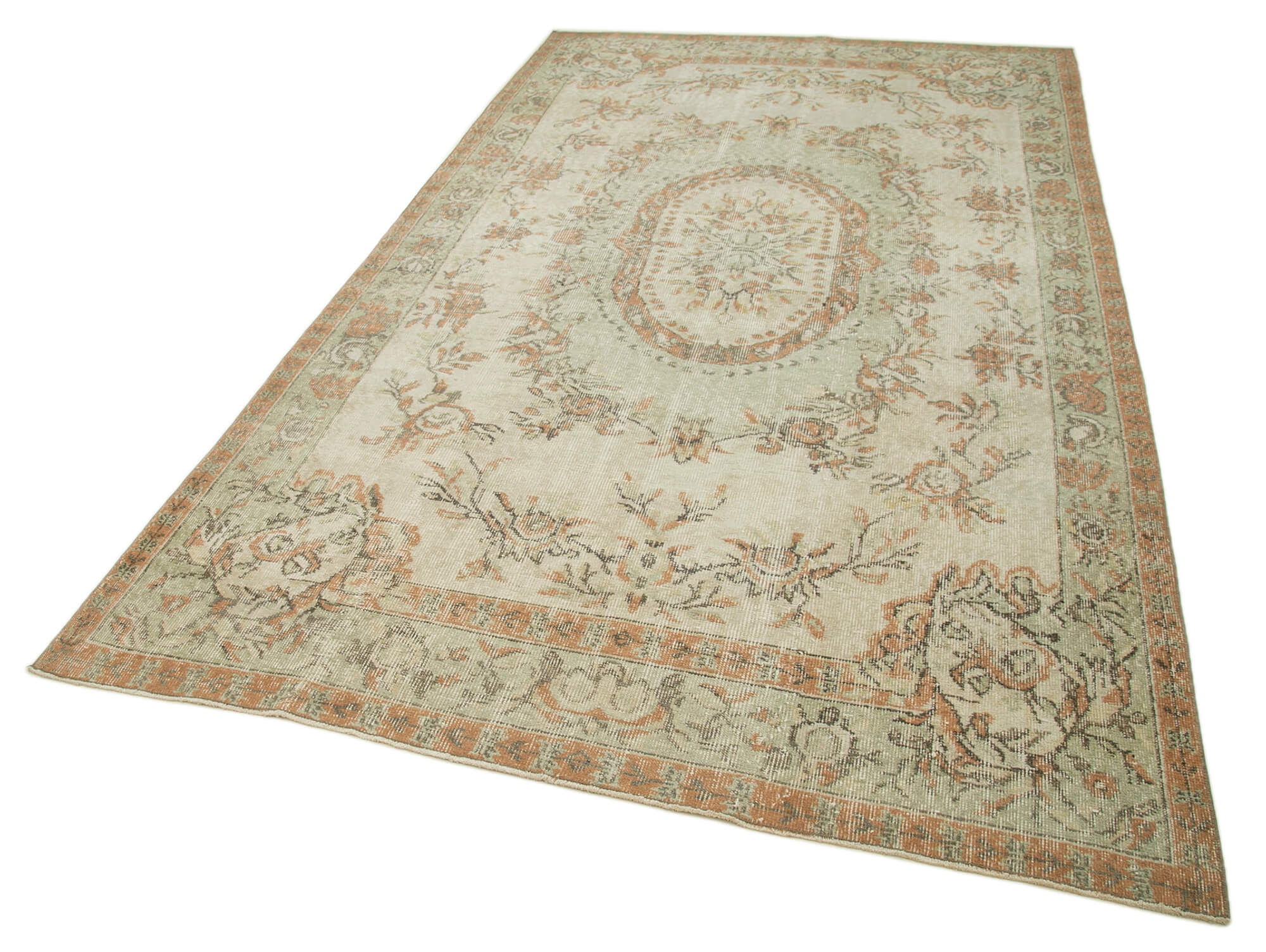 Handmade Vintage Area Rug – Neutral Beige Wool Cotton Bohemian Style Carpet 5'10''x10'1''