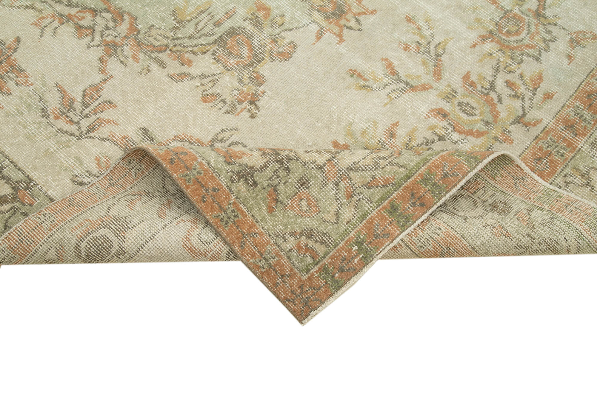 Handmade Vintage Area Rug – Neutral Beige Wool Cotton Bohemian Style Carpet 5'10''x10'1''