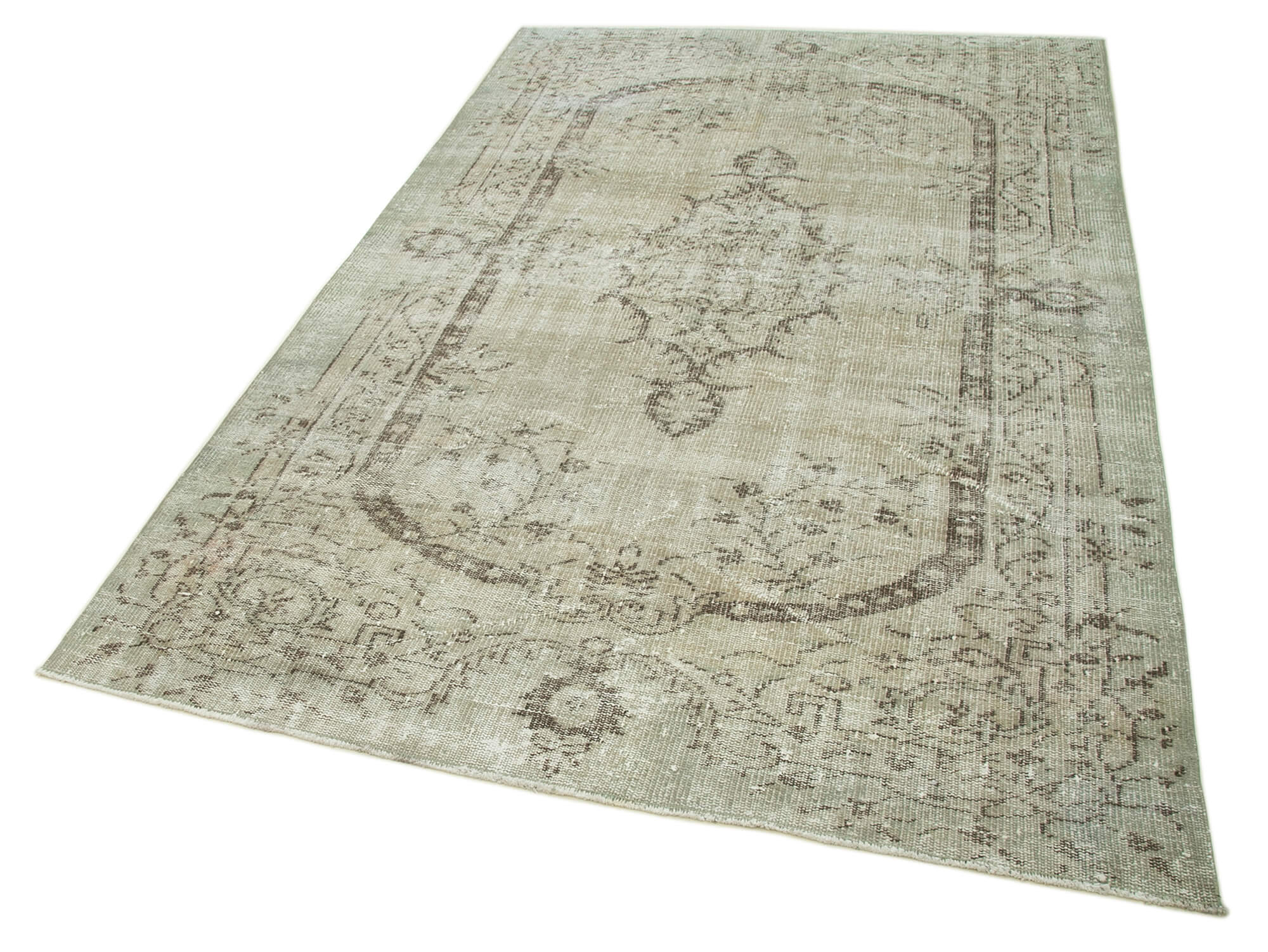 Handmade Wool Area Rug – Vintage Cotton Rug, Beige Turkish Wool Carpet 5'4''x8'6''