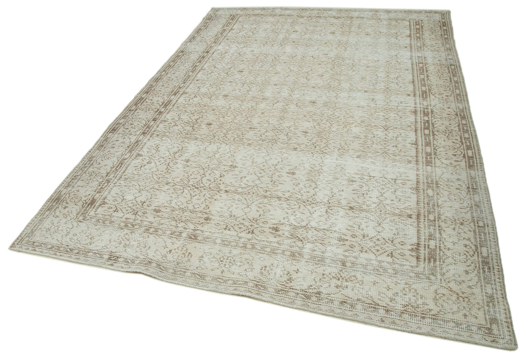Handmade Wool Area Rug – Vintage Cotton Rug | Beige Area Carpet 6'5''x9'9''