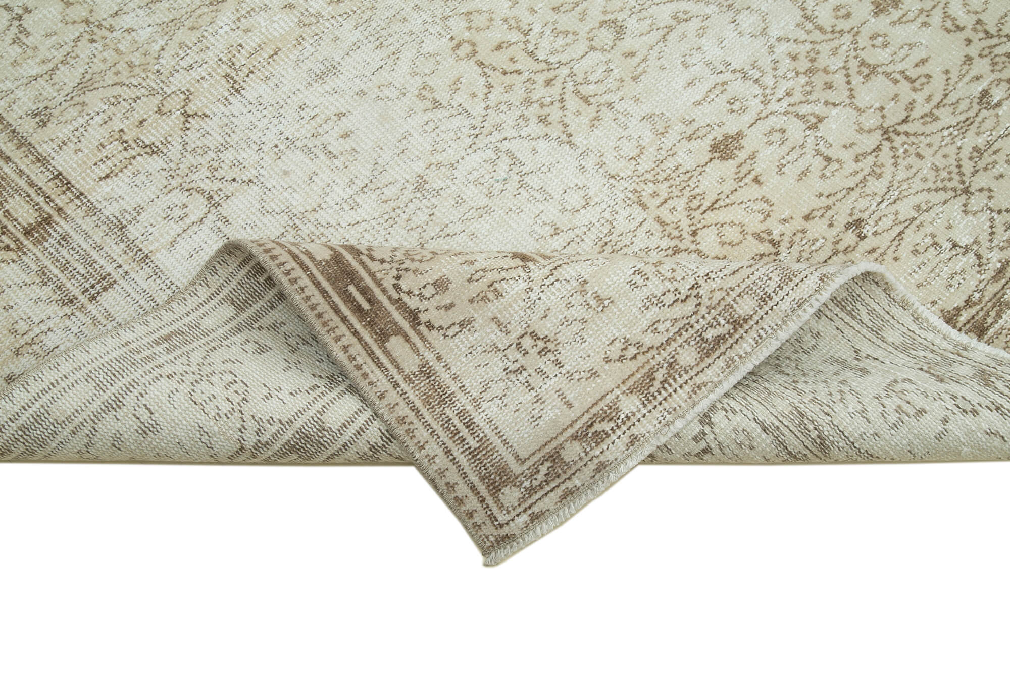 Handmade Wool Area Rug – Vintage Cotton Rug | Beige Area Carpet 6'5''x9'9''
