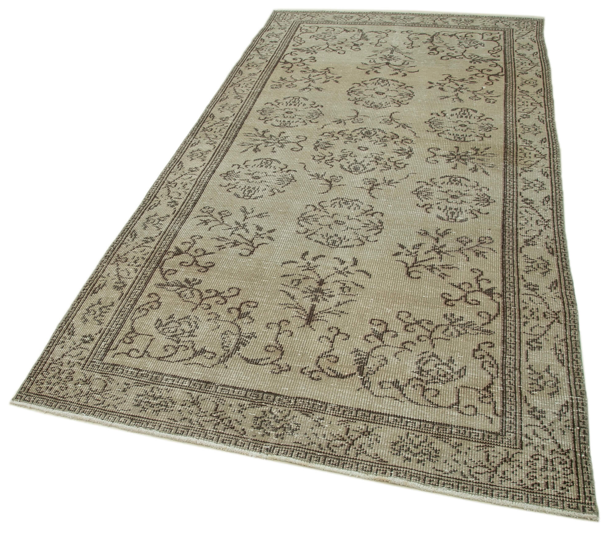 Handmade Wool Area Rug – Vintage Cotton Rug | Beige Neutral Color, 4'7''x9'