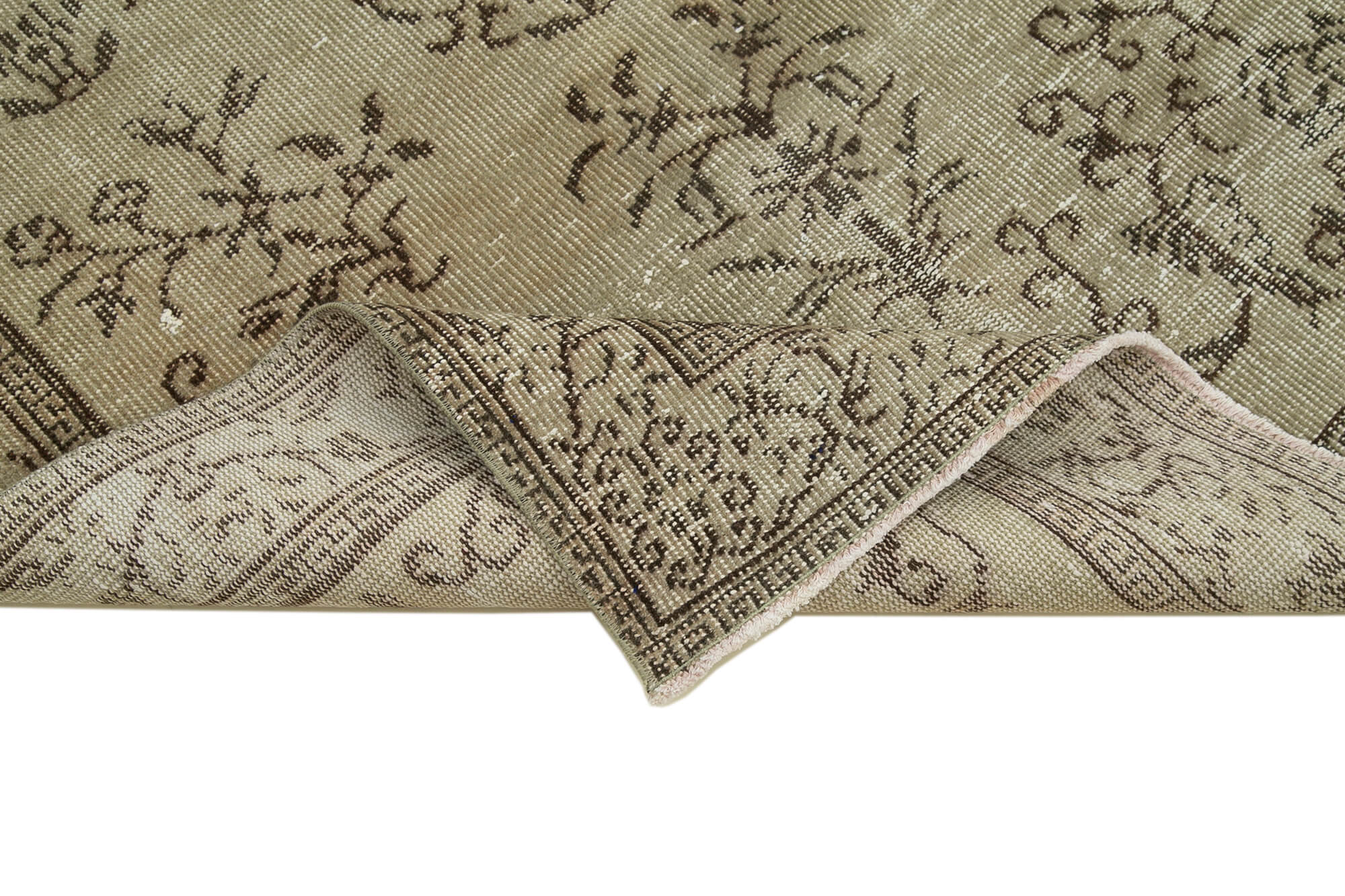 Handmade Wool Area Rug – Vintage Cotton Rug | Beige Neutral Color, 4'7''x9'