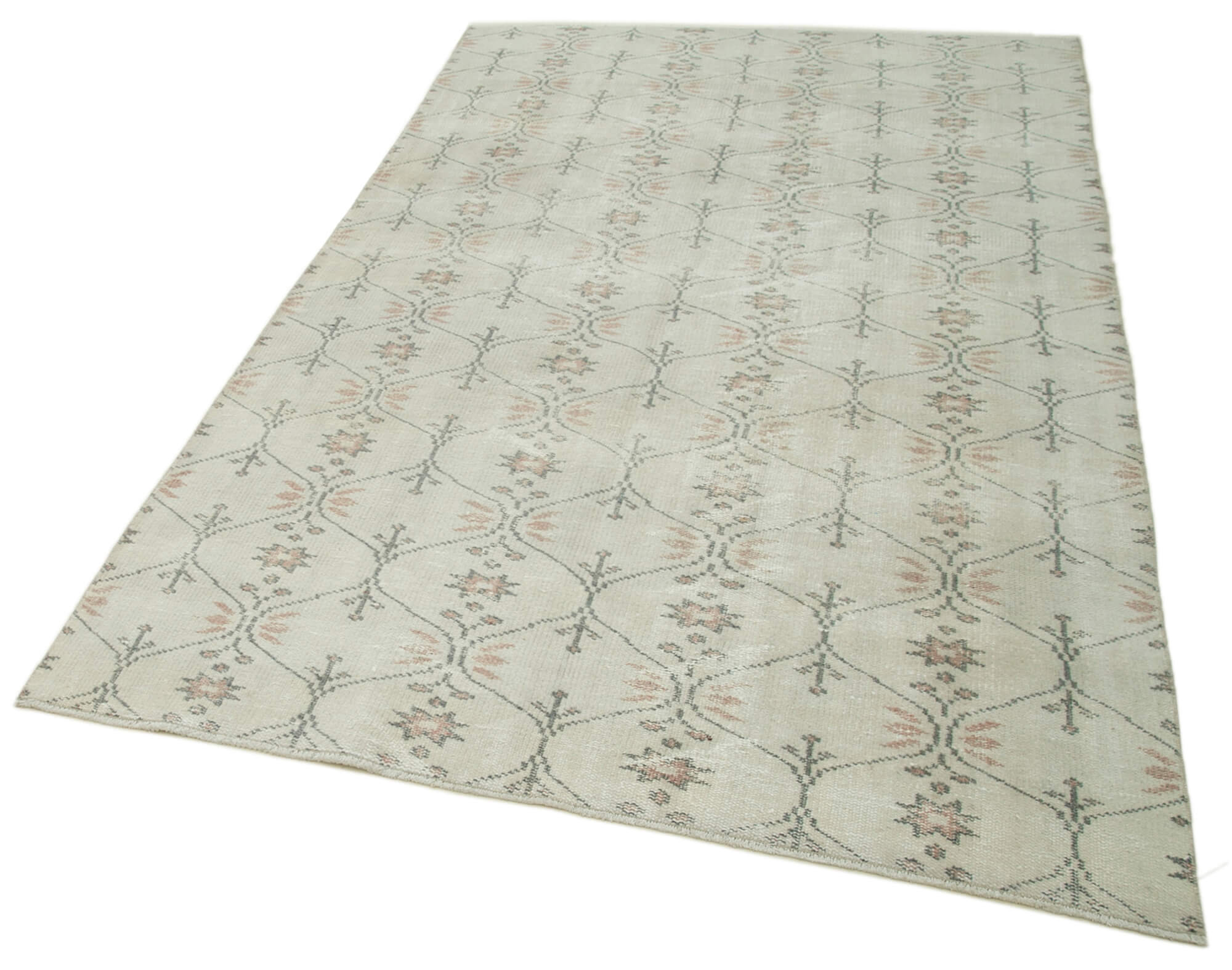 Handmade Wool Area Rug – Vintage Cotton Rug, Beige 5'3'' x 8'6'' Boho Style