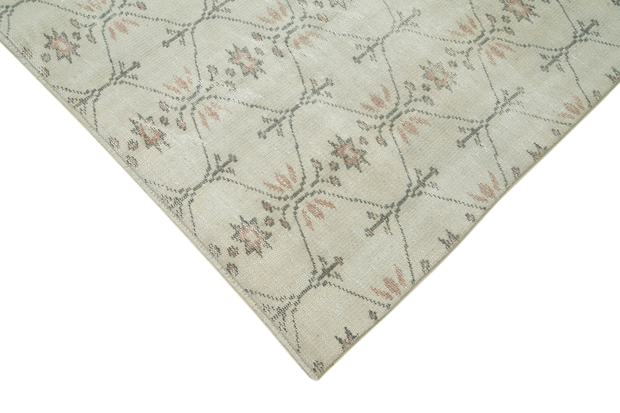 Handmade Wool Area Rug – Vintage Cotton Rug, Beige 5'3'' x 8'6'' Boho Style