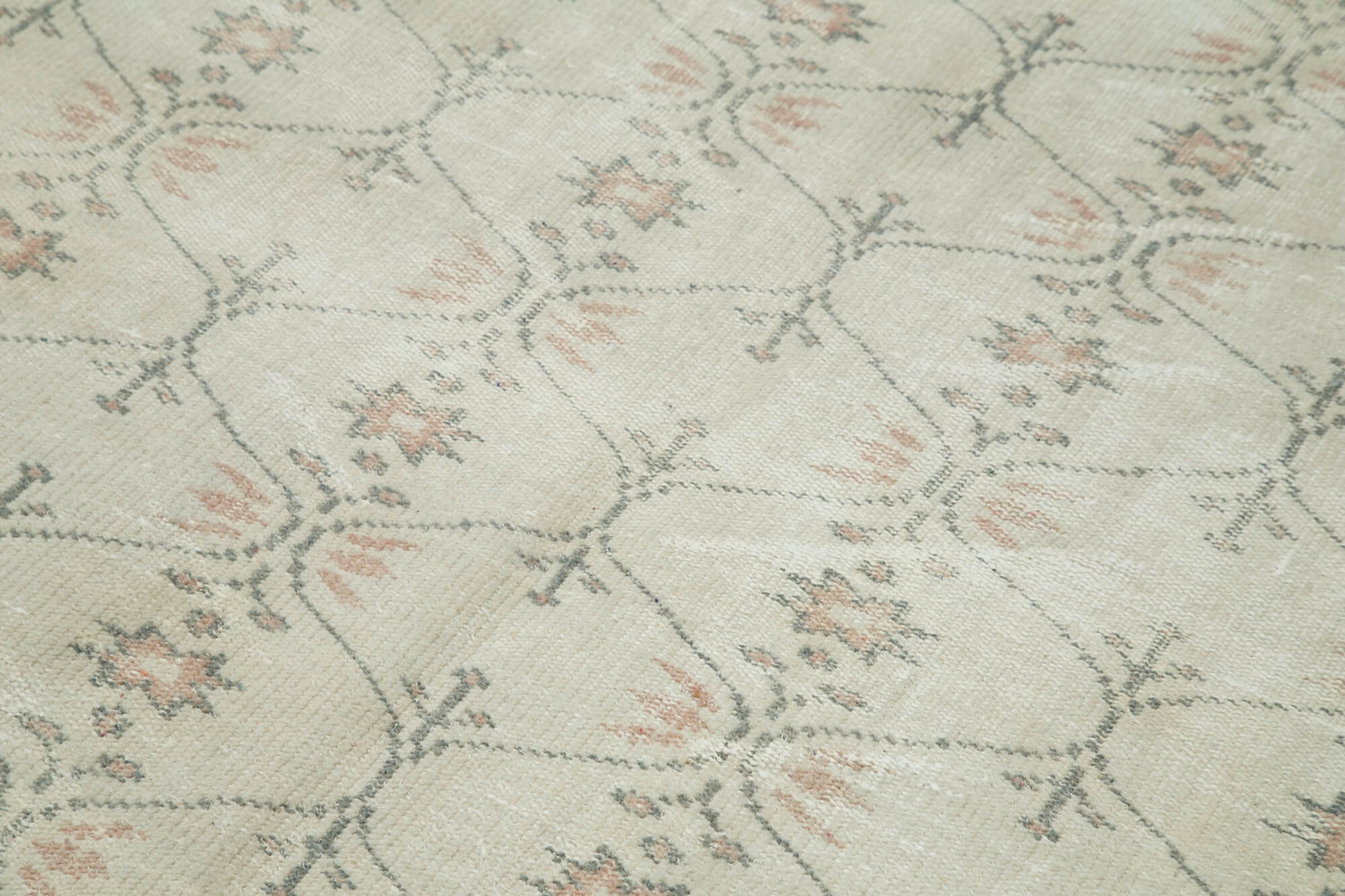 Handmade Wool Area Rug – Vintage Cotton Rug, Beige 5'3'' x 8'6'' Boho Style