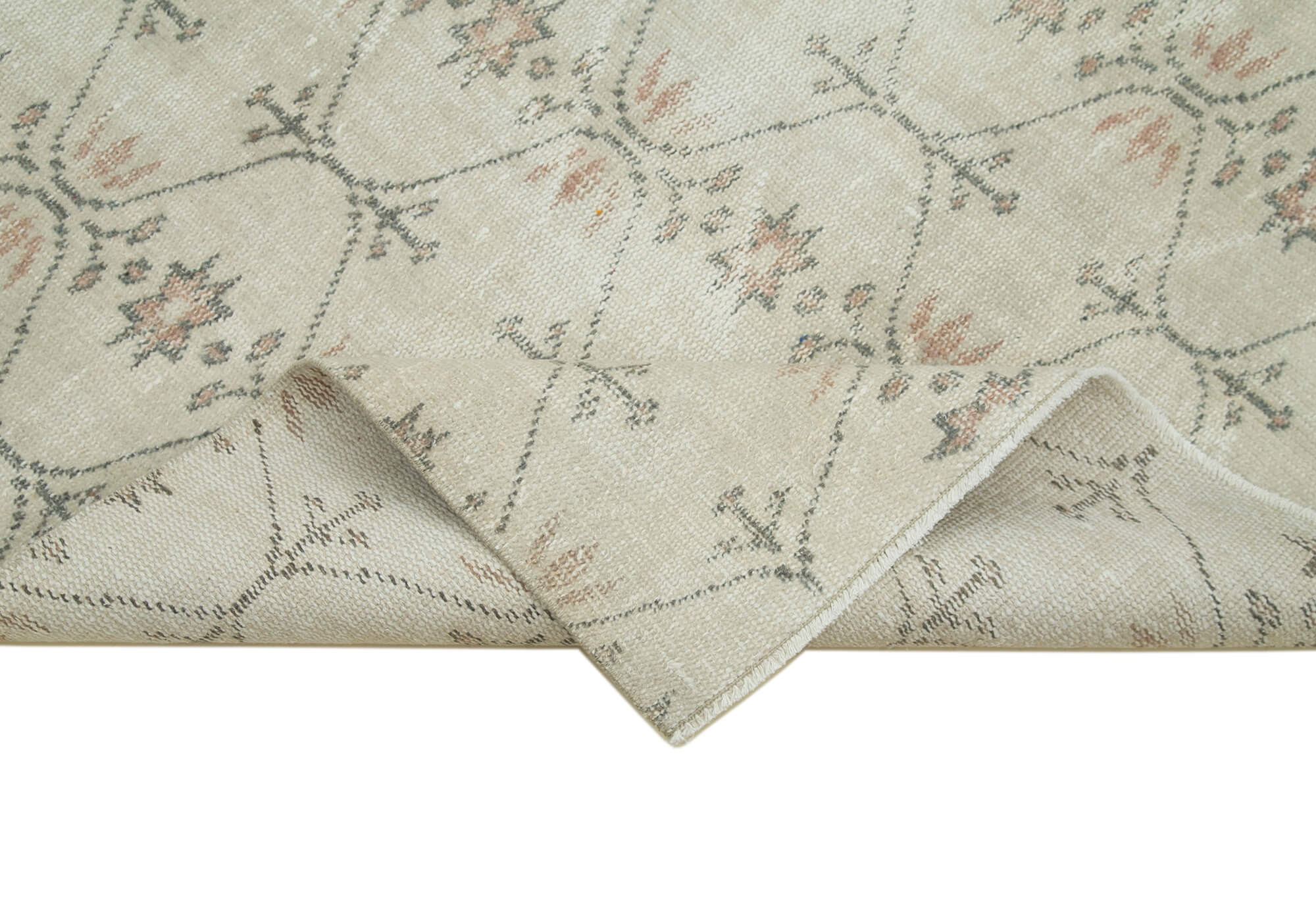 Handmade Wool Area Rug – Vintage Cotton Rug, Beige 5'3'' x 8'6'' Boho Style