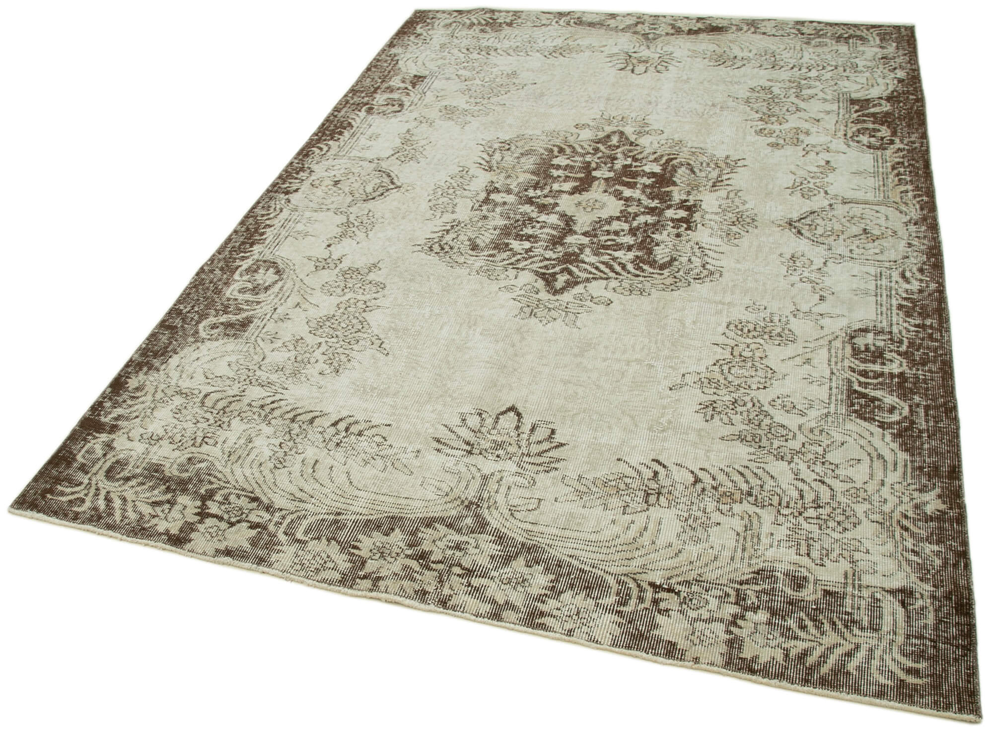 Handmade Wool Area Rug – Vintage Cotton Rug, Beige 5'6''x8'0'' Durable Cotton Weave