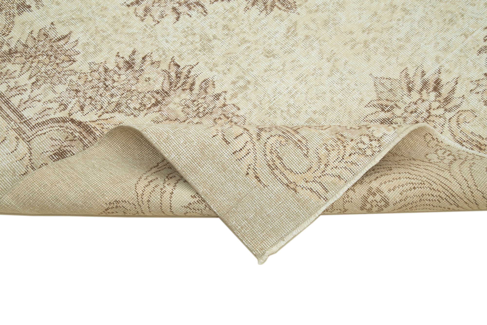Vintage Handmade Area Rug – Beige Wool Rug 5x8 | Hand Woven Turkish Carpet