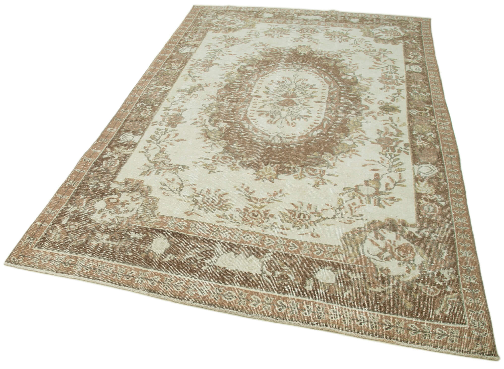 Handmade Wool Area Rug - Vintage Cotton Rug | Beige Wool Carpet, Durable Cotton Weave