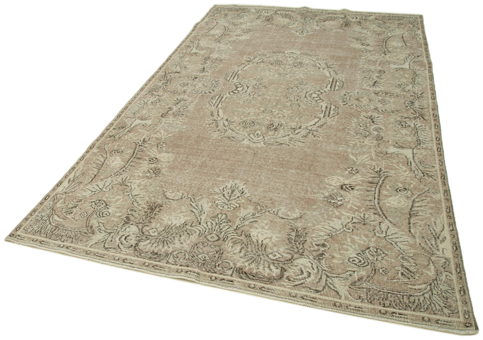 Handmade Vintage Area Rug – Classic Beige Wool Carpet with Durable Cotton Weave 6'1"x9'9"