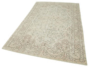 Vintage Handmade Area Rug - Beige Cotton Wool Carpet, Hand Knotted, 5'7''x8'8''