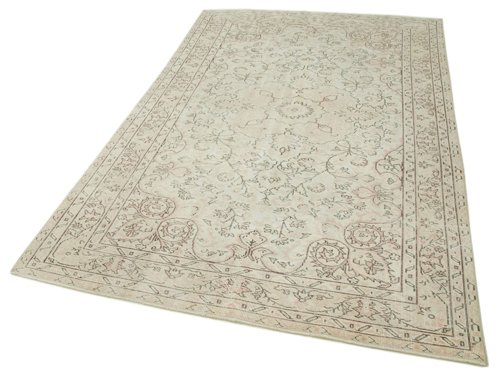 Vintage Handmade Area Rug - Beige Cotton Wool Carpet, Hand Knotted, 5'7''x8'8''