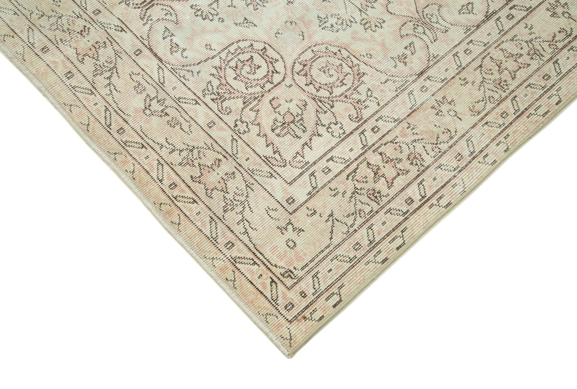 Vintage Handmade Area Rug - Beige Cotton Wool Carpet, Hand Knotted, 5'7''x8'8''