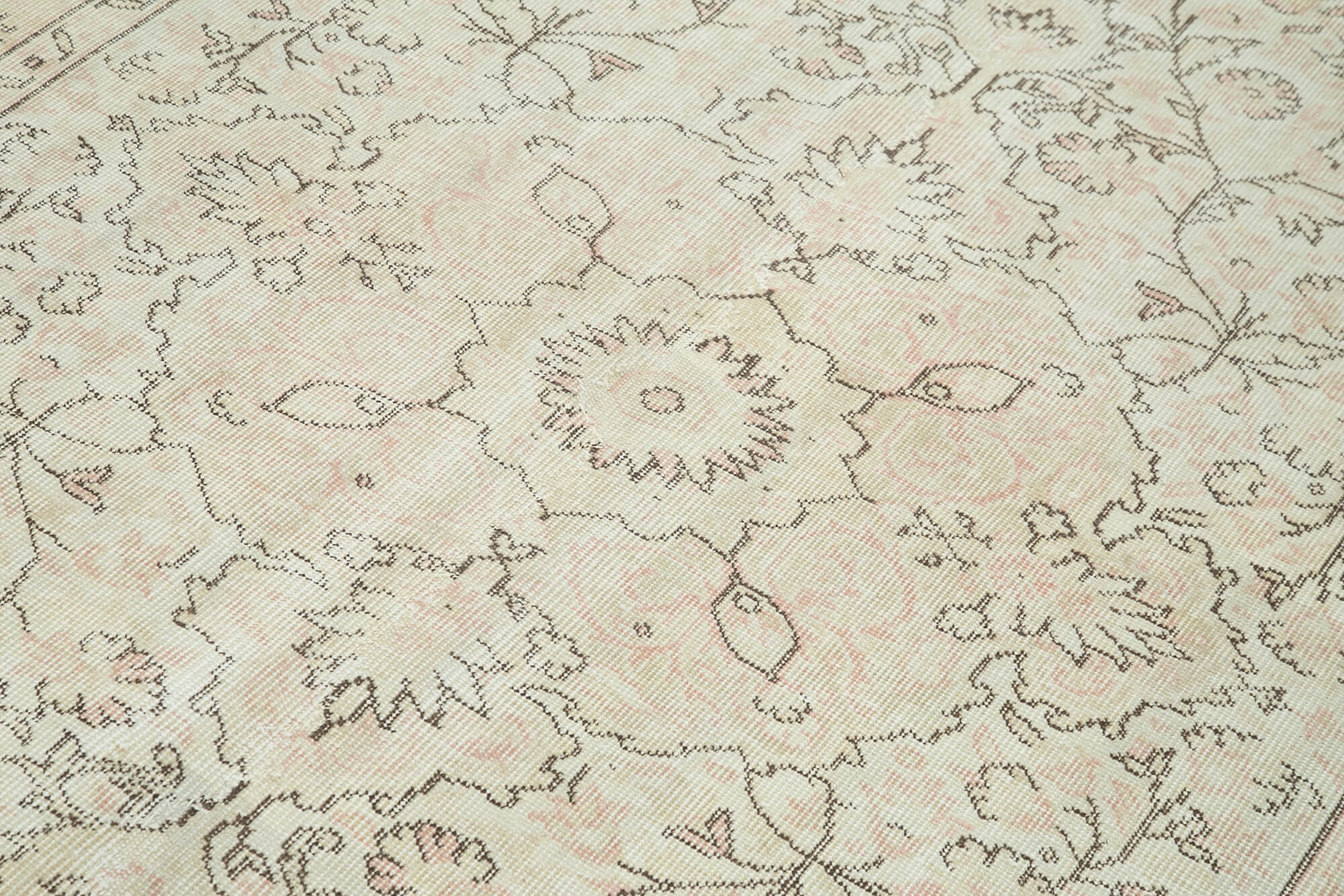 Vintage Handmade Area Rug - Beige Cotton Wool Carpet, Hand Knotted, 5'7''x8'8''