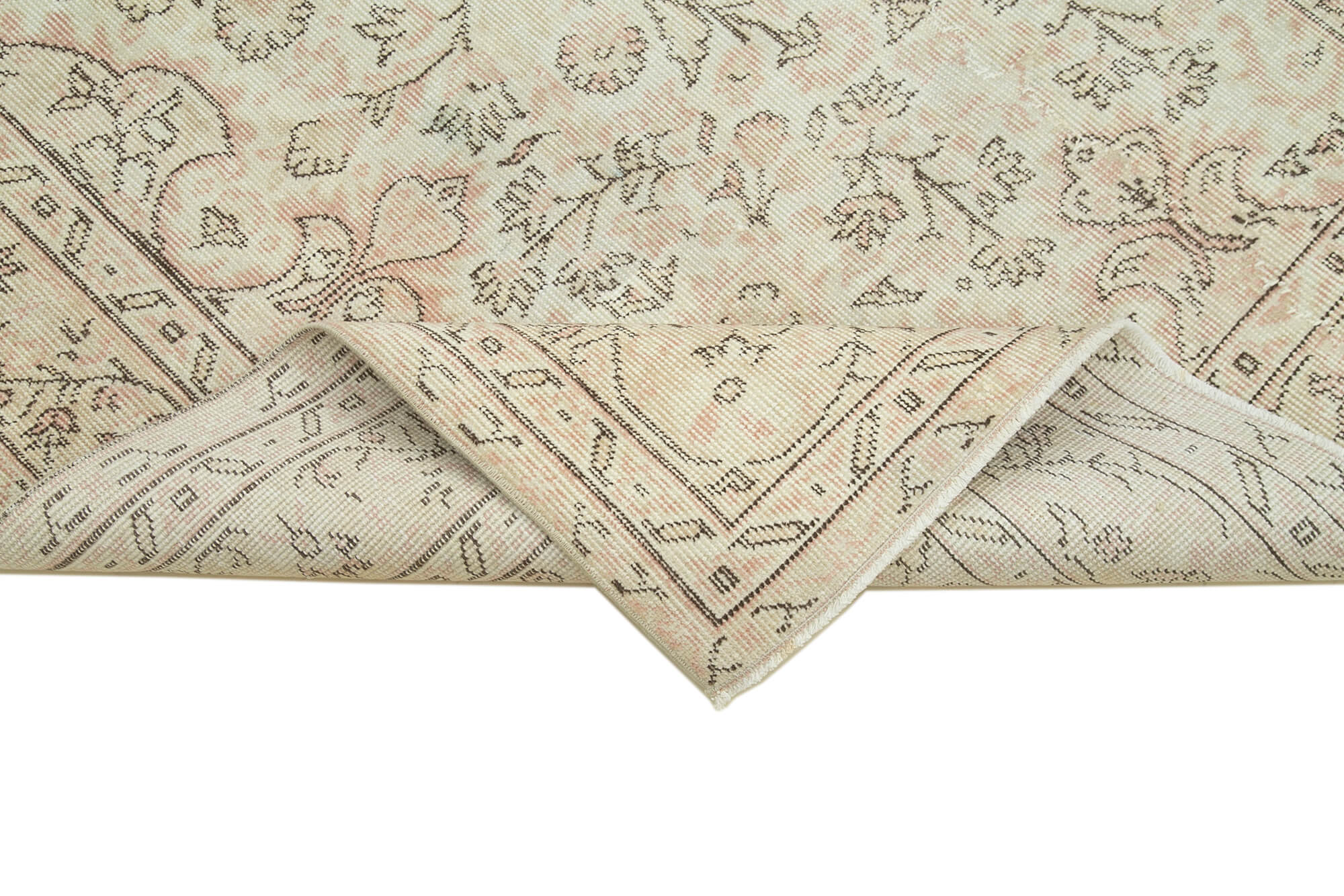 Vintage Handmade Area Rug - Beige Cotton Wool Carpet, Hand Knotted, 5'7''x8'8''