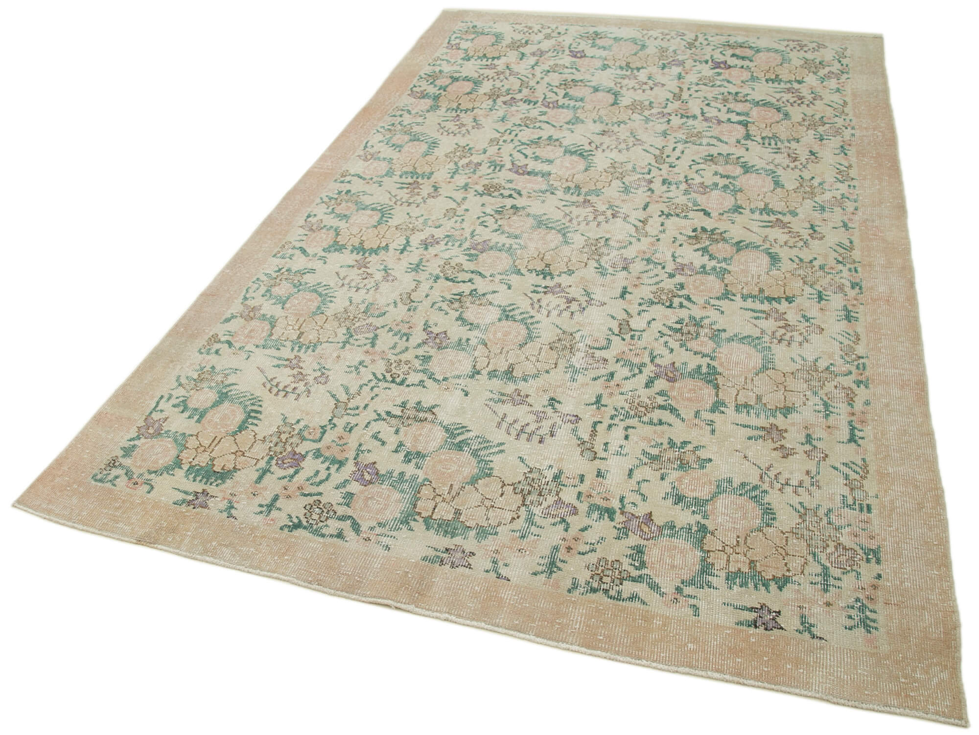 Handmade Wool Area Rug – Vintage Cotton Rug 5'5'' x 8'11'' Beige Classic Living Room Carpet