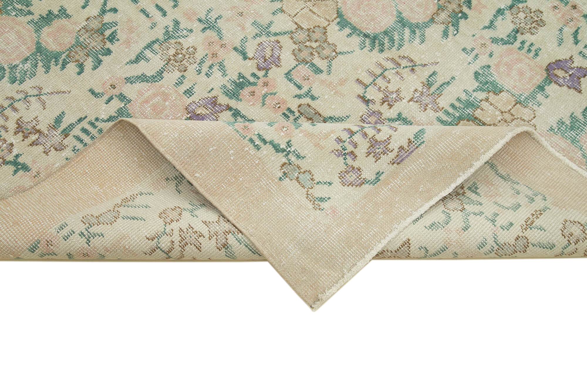 Handmade Wool Area Rug – Vintage Cotton Rug 5'5'' x 8'11'' Beige Classic Living Room Carpet