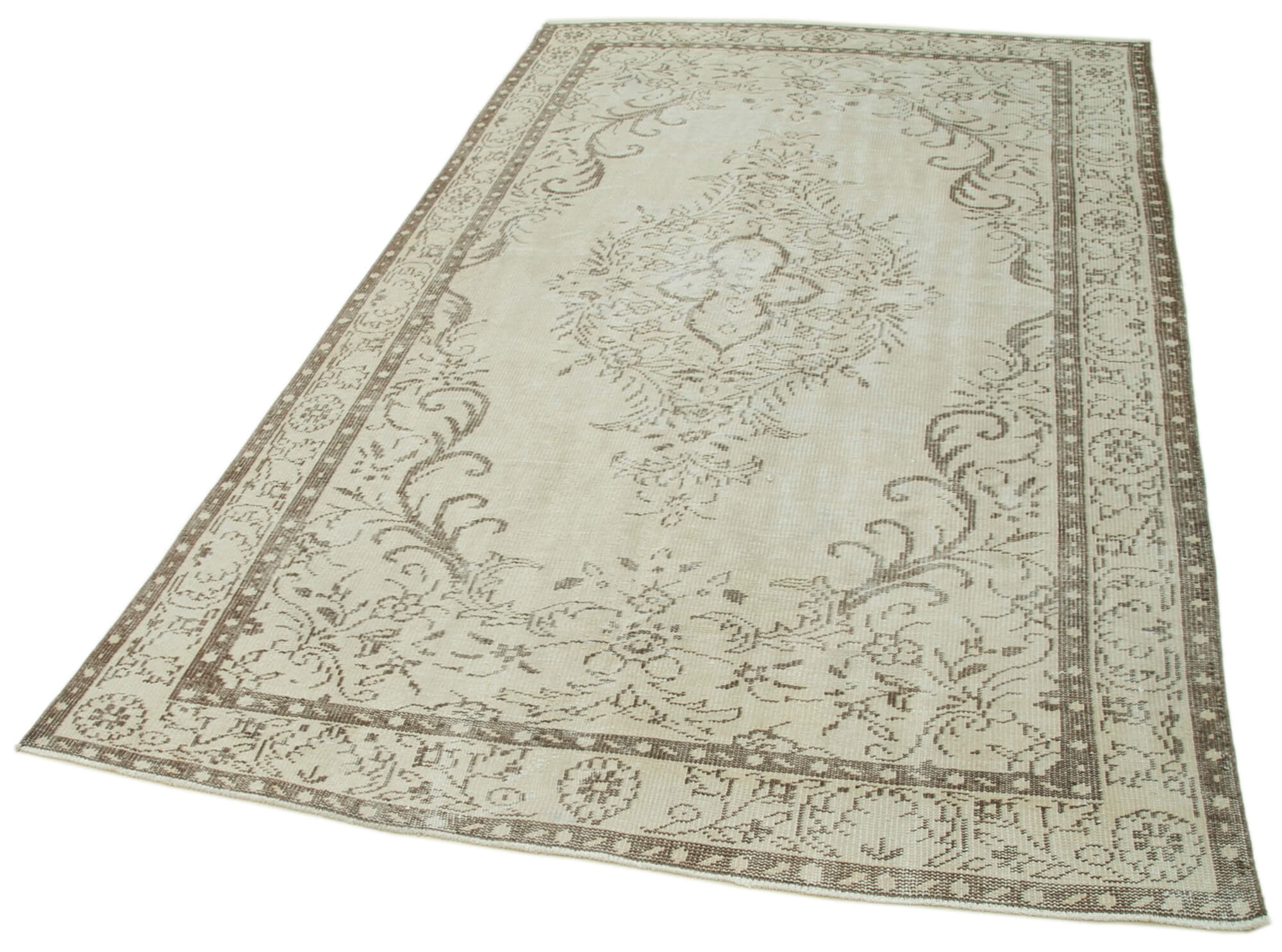 Handmade Vintage Area Rug – Beige Wool 5'7''x9'3'' | Durable Cotton Wool Rug