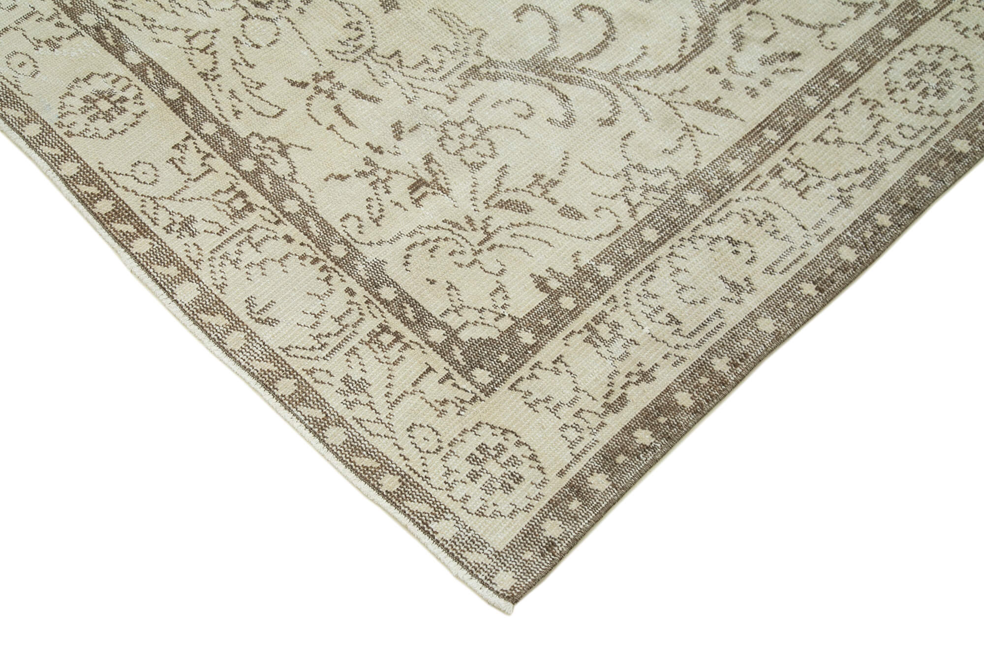 Handmade Vintage Area Rug – Beige Wool 5'7''x9'3'' | Durable Cotton Wool Rug