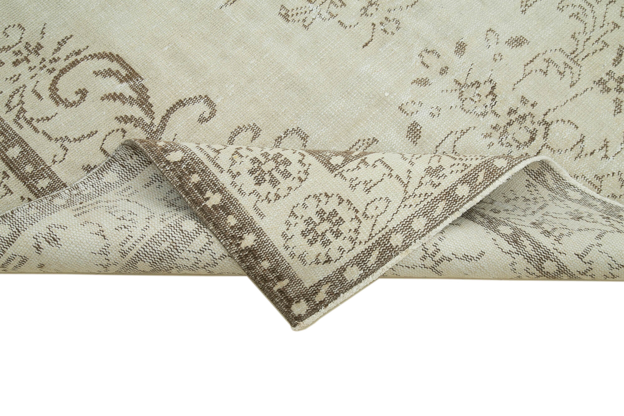 Handmade Vintage Area Rug – Beige Wool 5'7''x9'3'' | Durable Cotton Wool Rug