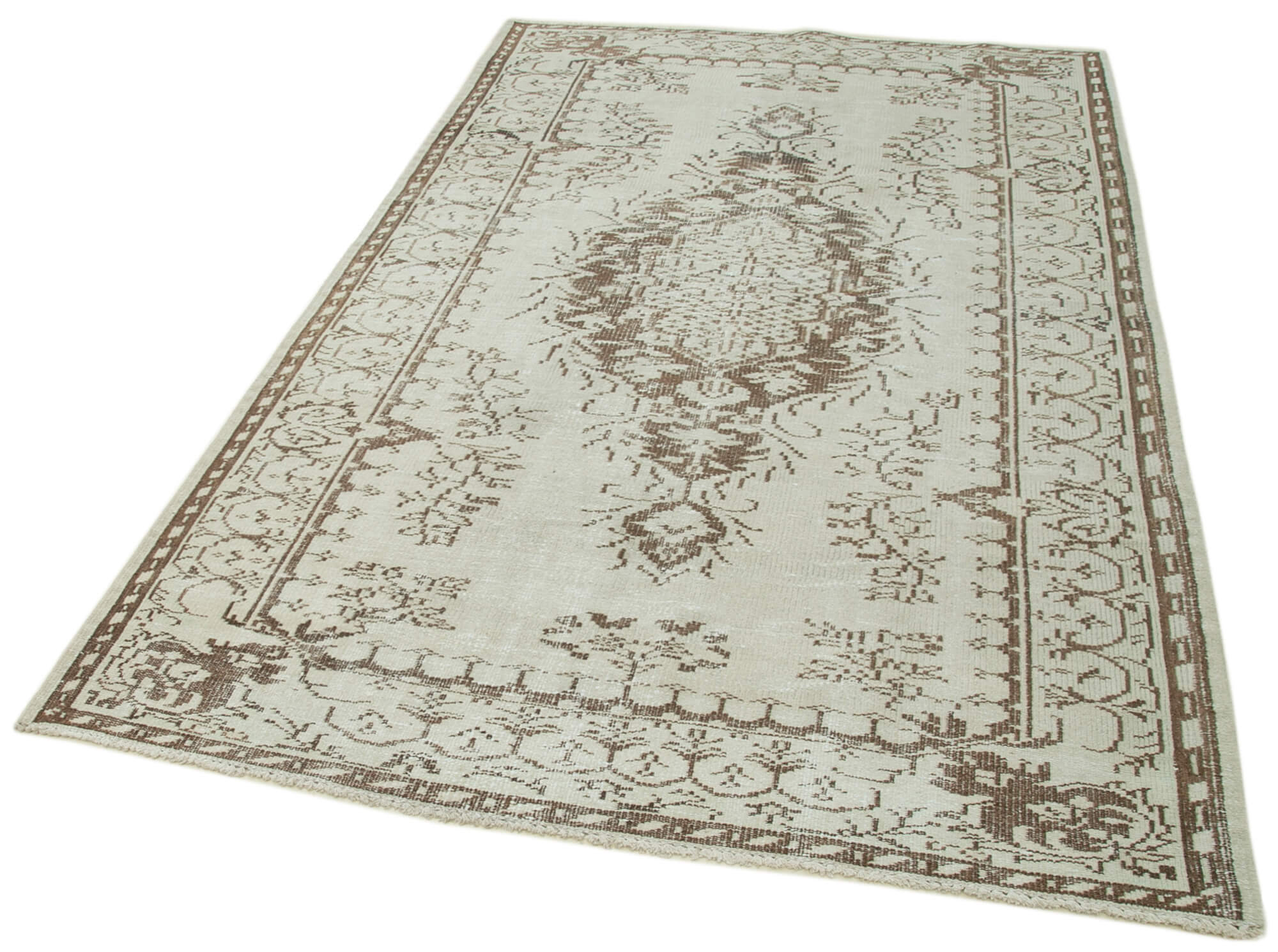 Handmade Wool Area Rug – Vintage Cotton Rug | Beige Area Carpet 5'1''x8'2''