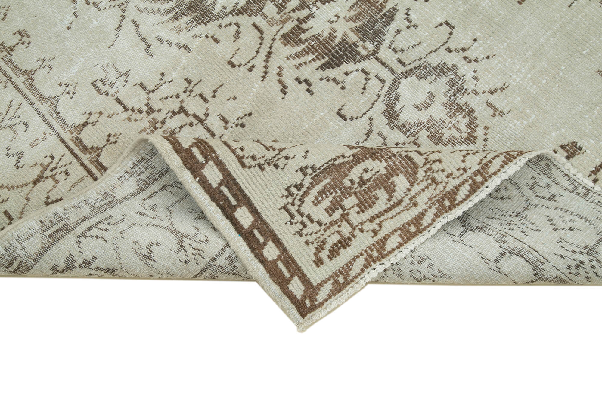 Handmade Wool Area Rug – Vintage Cotton Rug | Beige Area Carpet 5'1''x8'2''