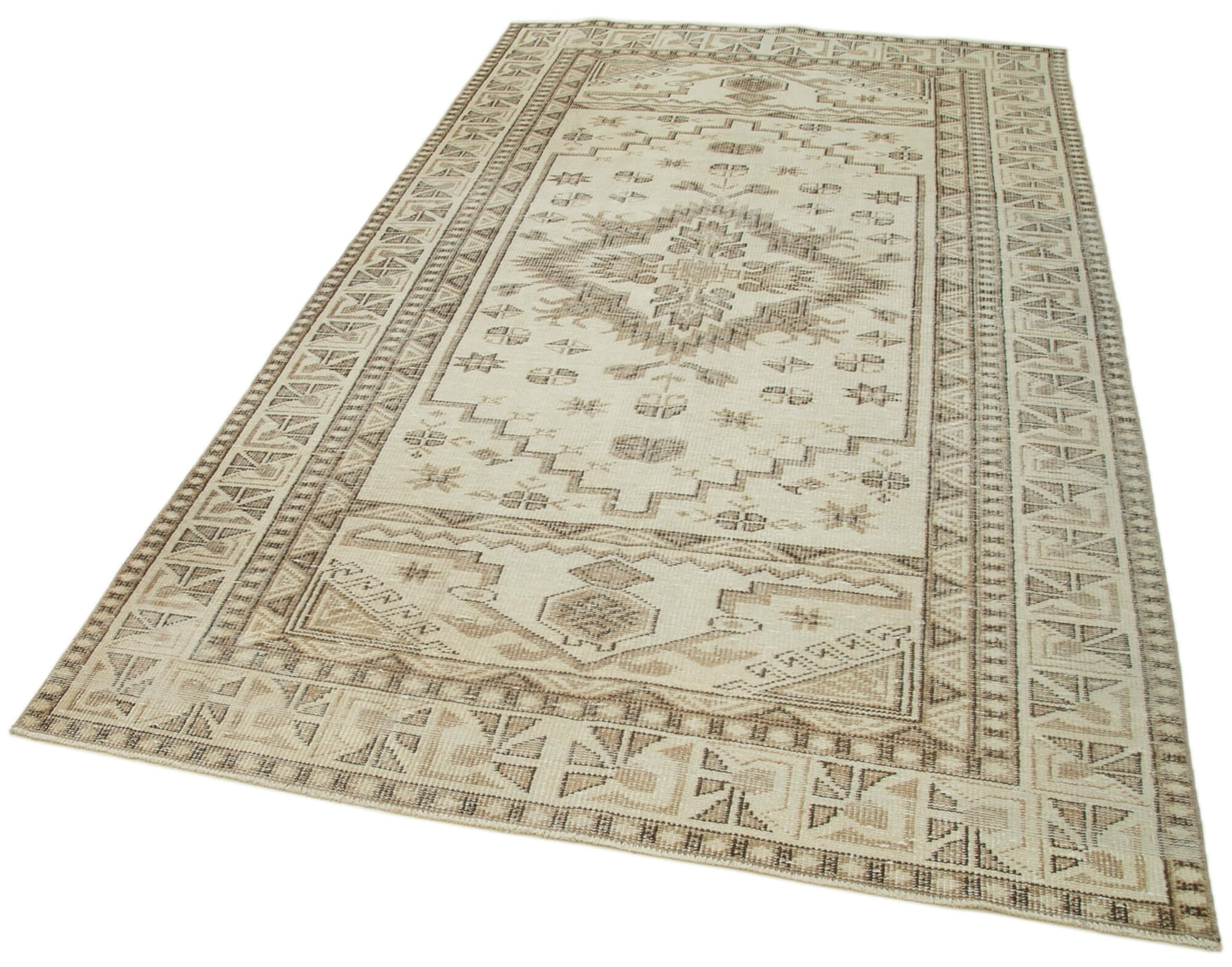 Handmade Wool Area Rug – Vintage Cotton Rug 5'3''x8'11'' Neutral Beige Boho Style