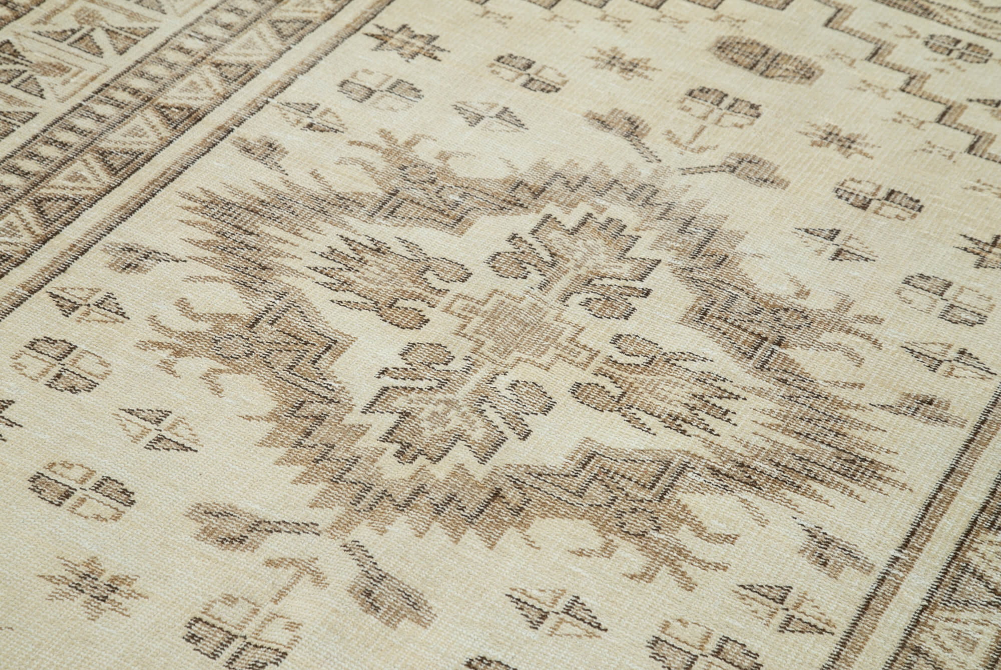 Handmade Wool Area Rug – Vintage Cotton Rug 5'3''x8'11'' Neutral Beige Boho Style