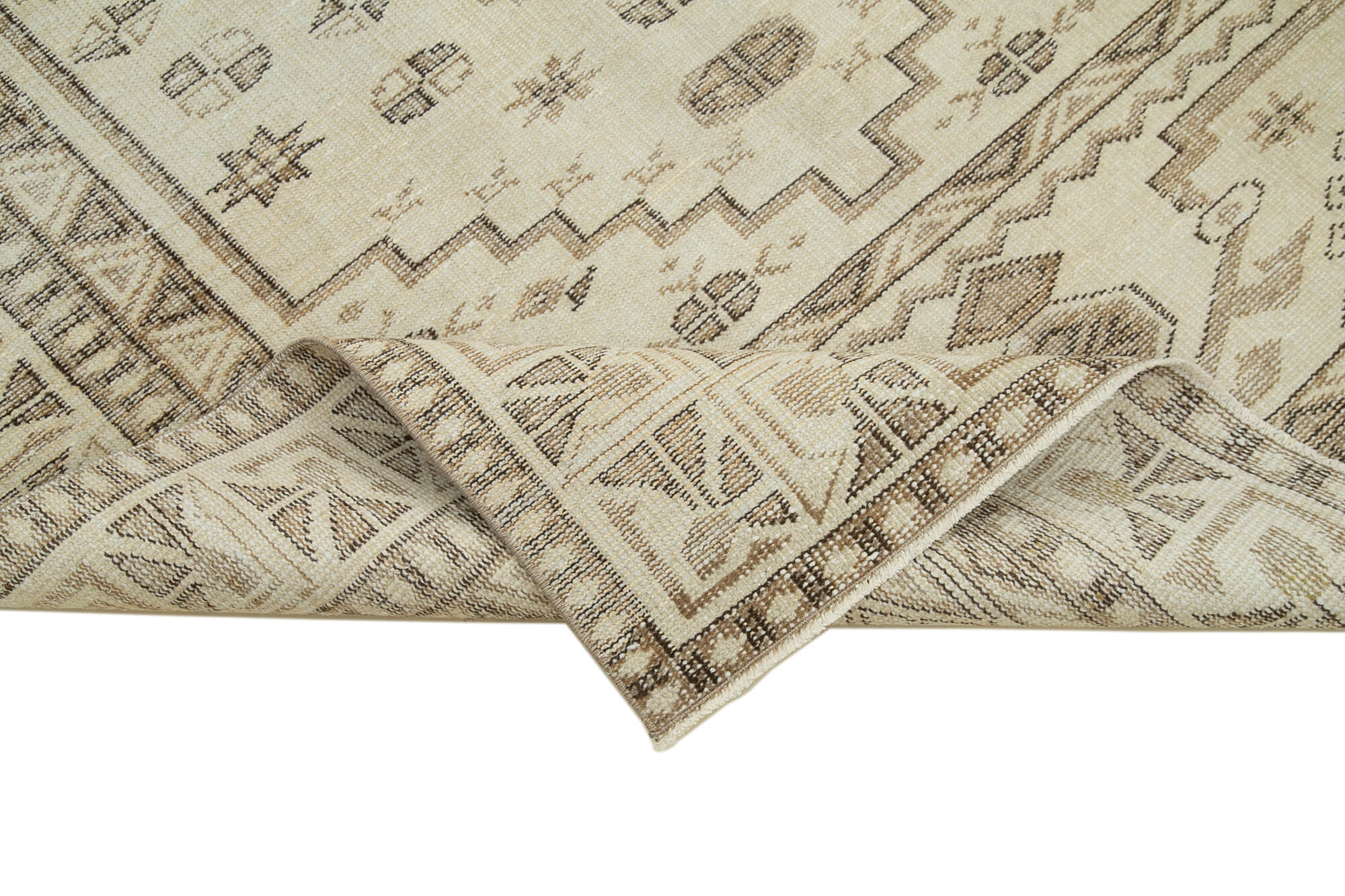 Handmade Wool Area Rug – Vintage Cotton Rug 5'3''x8'11'' Neutral Beige Boho Style