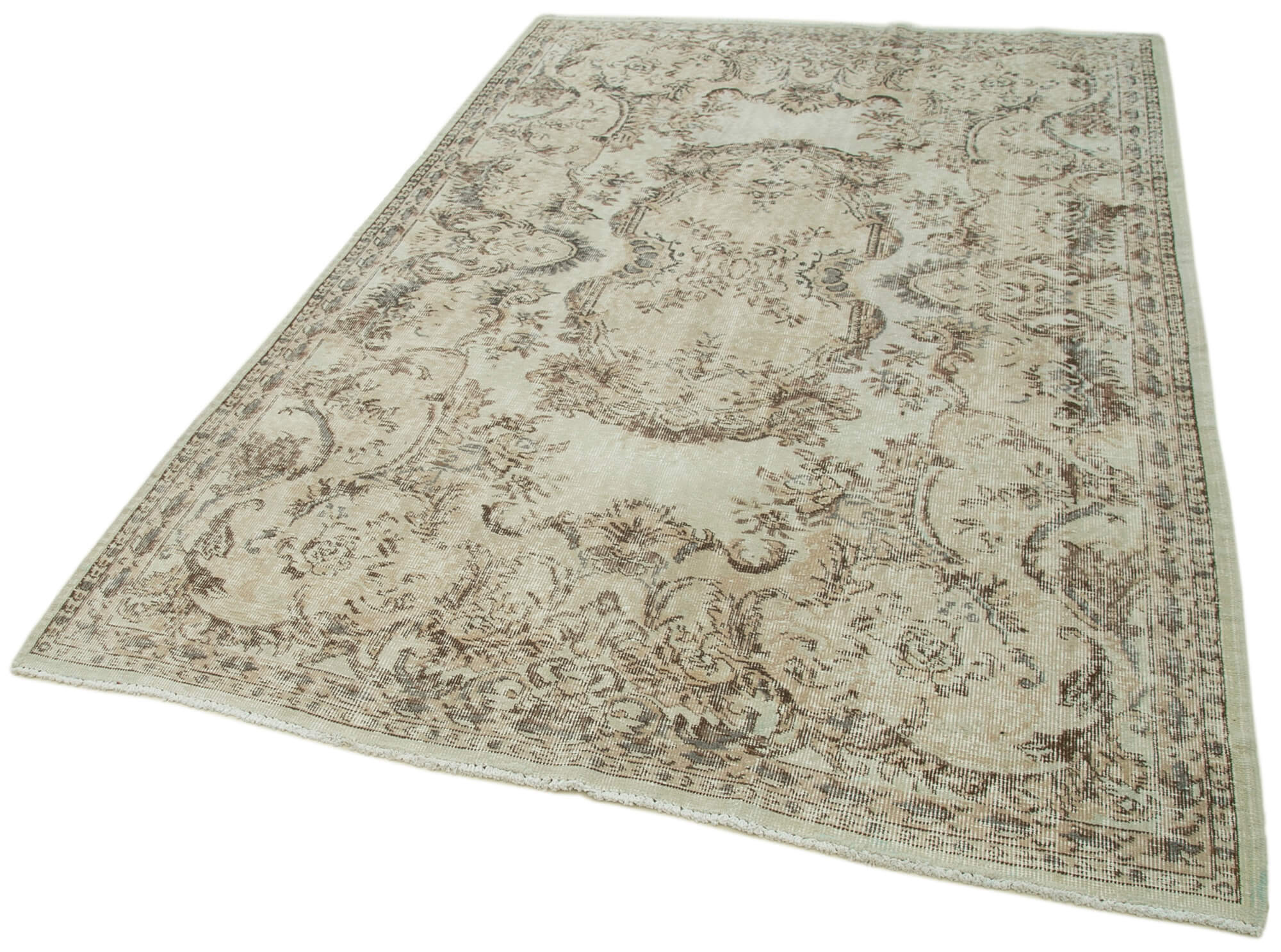 Handmade Wool Area Rug - Vintage Cotton Rug | Beige Natural Fiber Carpet 5'7"x8'2"