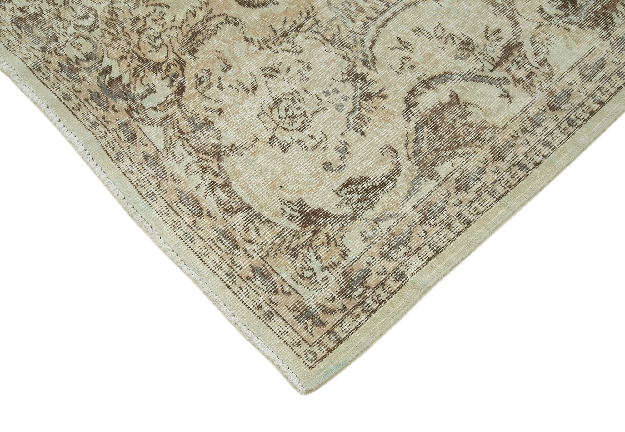 Handmade Wool Area Rug - Vintage Cotton Rug | Beige Natural Fiber Carpet 5'7"x8'2"