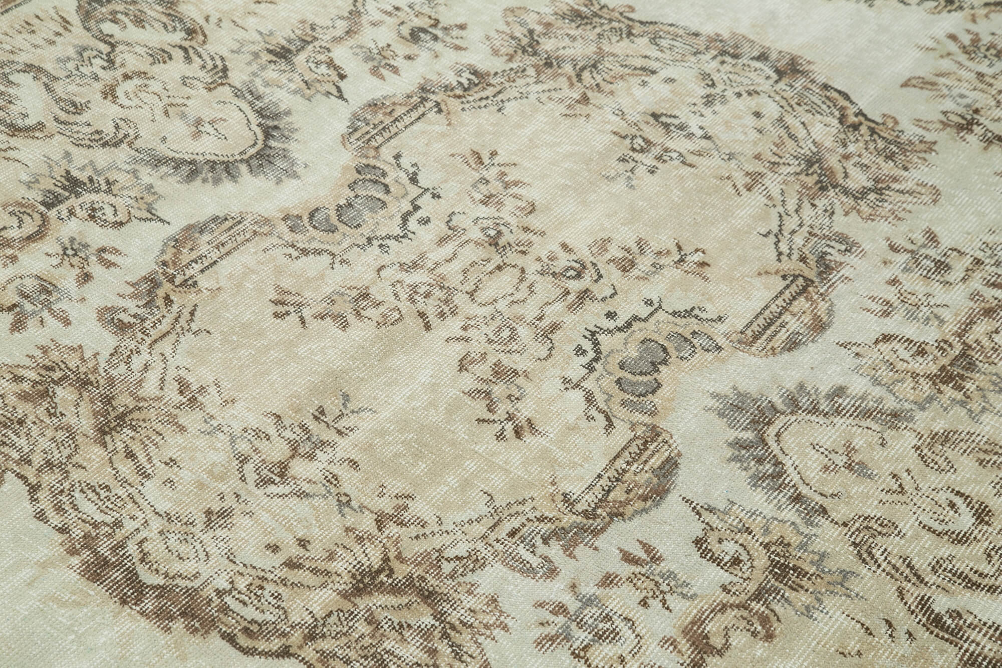 Handmade Wool Area Rug - Vintage Cotton Rug | Beige Natural Fiber Carpet 5'7"x8'2"