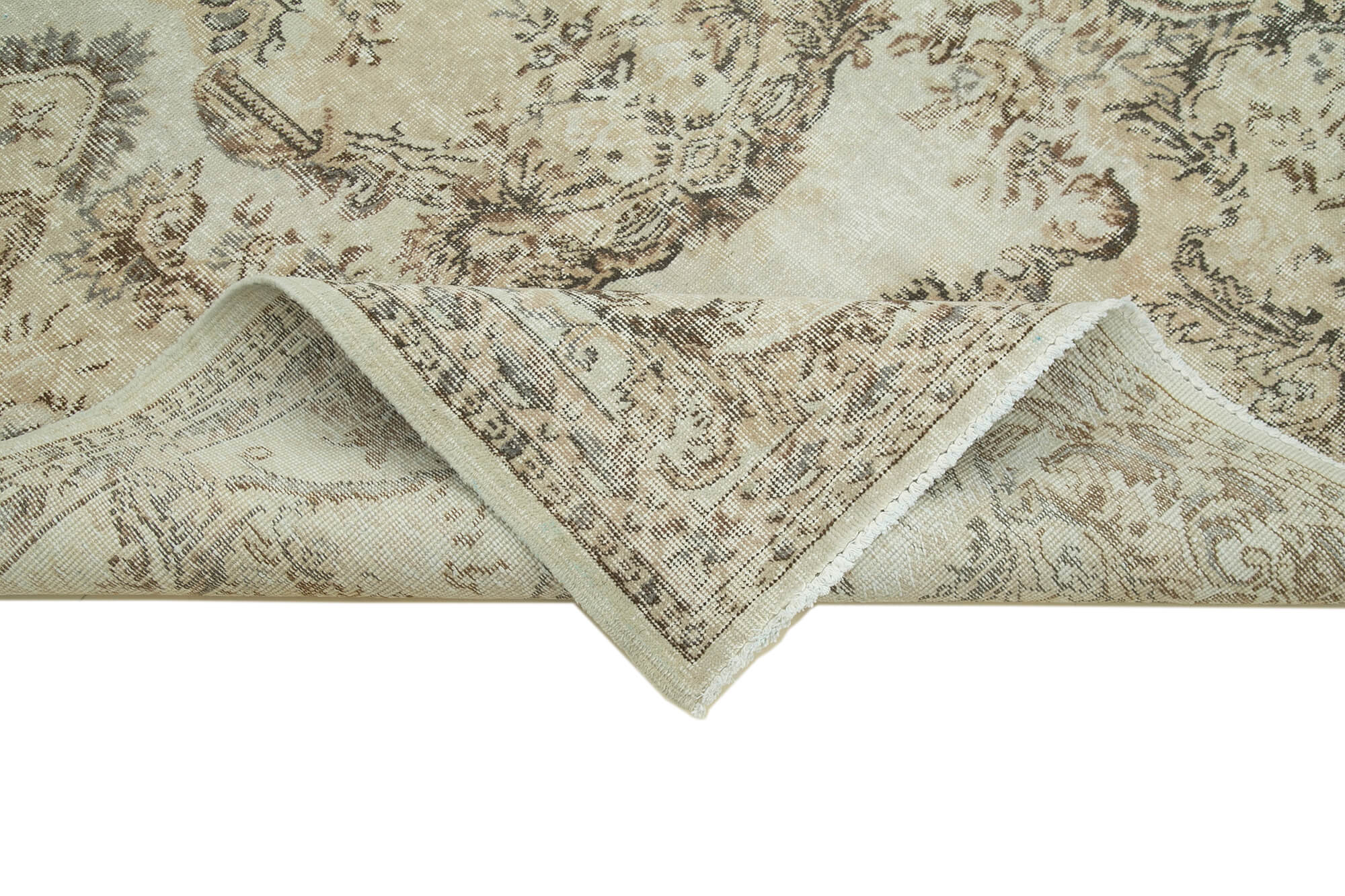 Handmade Wool Area Rug - Vintage Cotton Rug | Beige Natural Fiber Carpet 5'7"x8'2"