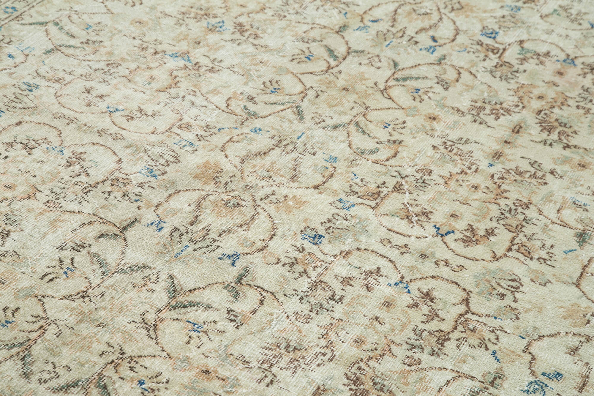 Handmade Vintage Area Rug – Beige Cotton Wool Blend, Soft Textured Durable Handmade Rug 6'8''x10'8''