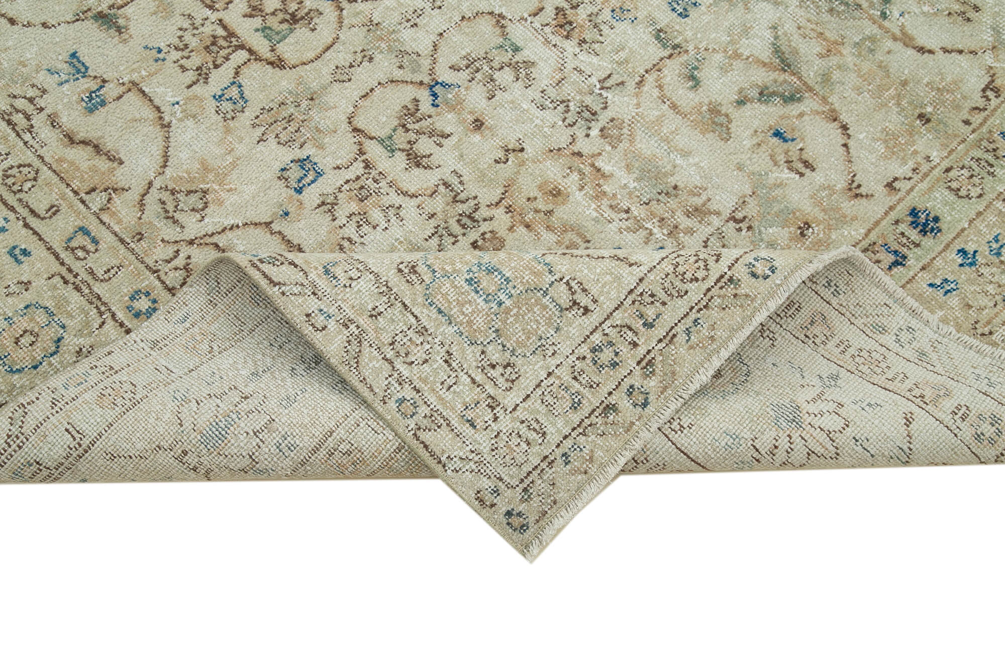 Handmade Vintage Area Rug – Beige Cotton Wool Blend, Soft Textured Durable Handmade Rug 6'8''x10'8''