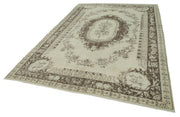 Vintage Cotton Wool Rug – Handmade Area Rug 7'0'' x 10'1'' Beige Wool Carpet