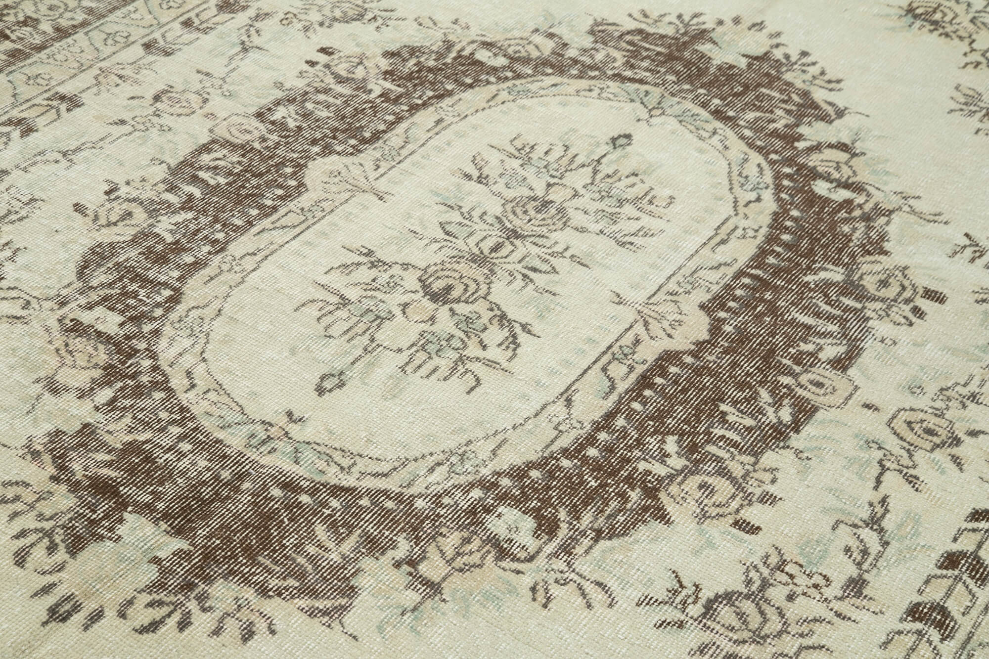 Vintage Cotton Wool Rug – Handmade Area Rug 7'0'' x 10'1'' Beige Wool Carpet