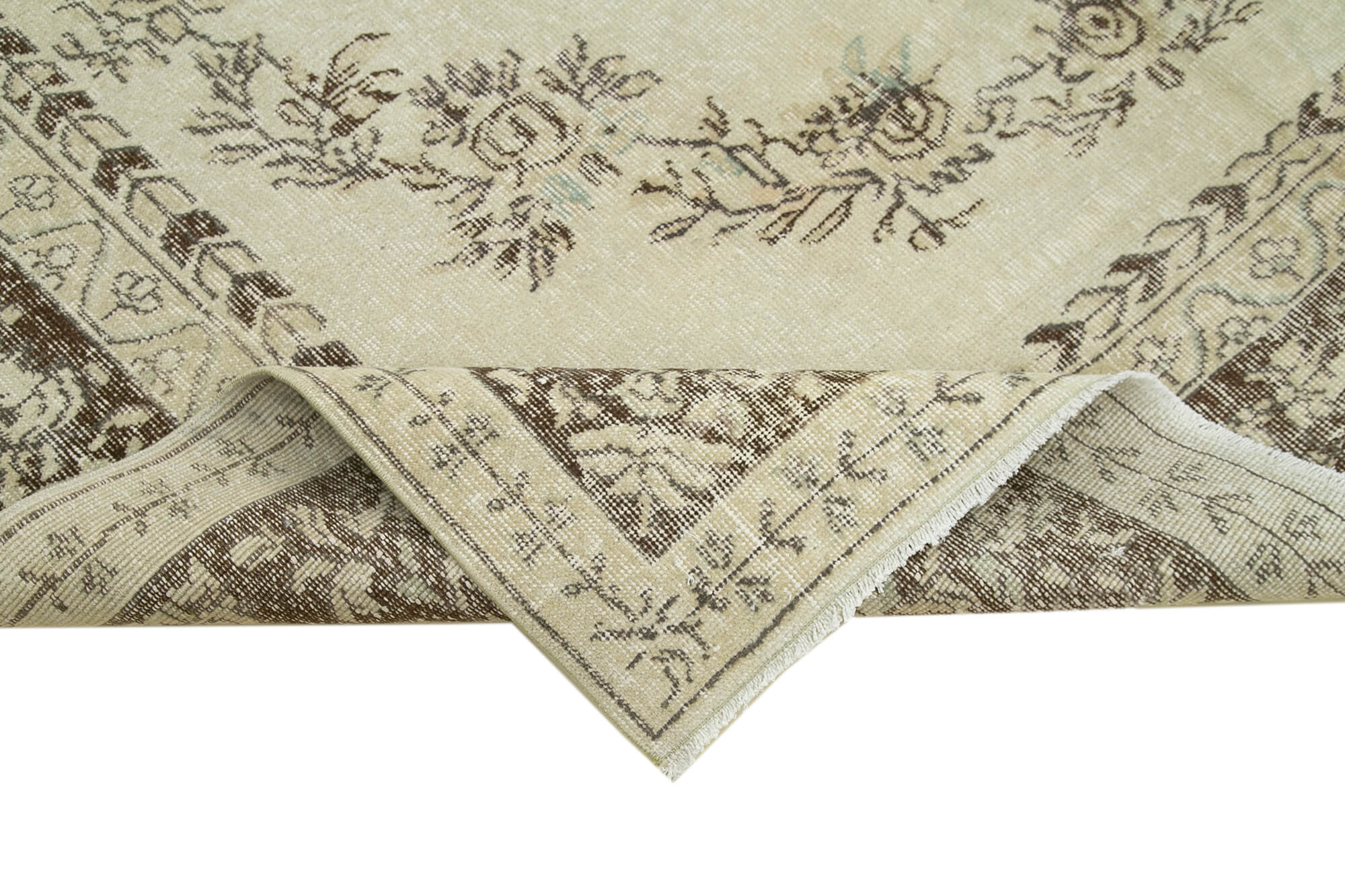 Vintage Cotton Wool Rug – Handmade Area Rug 7'0'' x 10'1'' Beige Wool Carpet