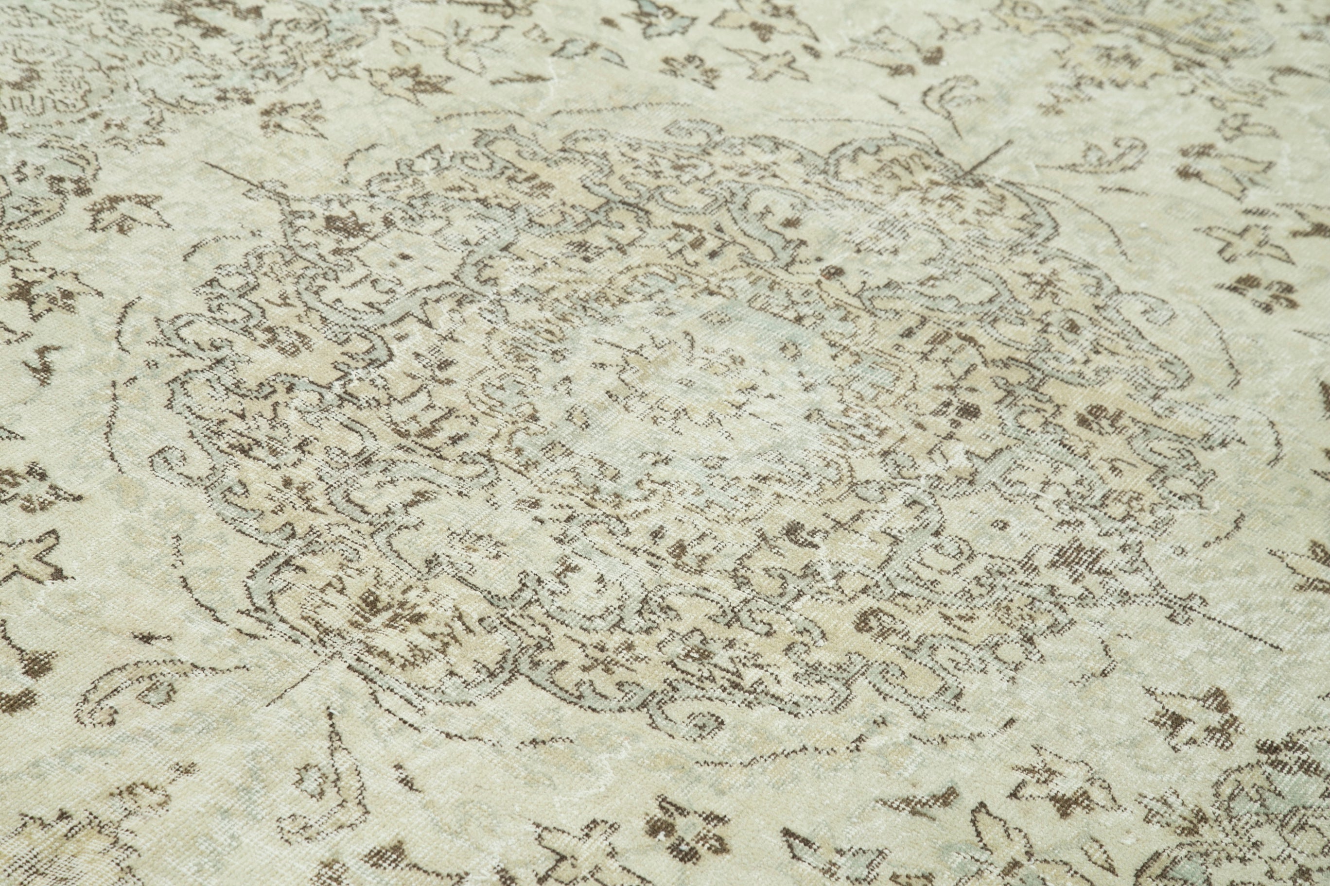 Vintage Wool Area Rug – Handmade Cotton Rug | Beige Vintage Carpet 6'9''x10'5''