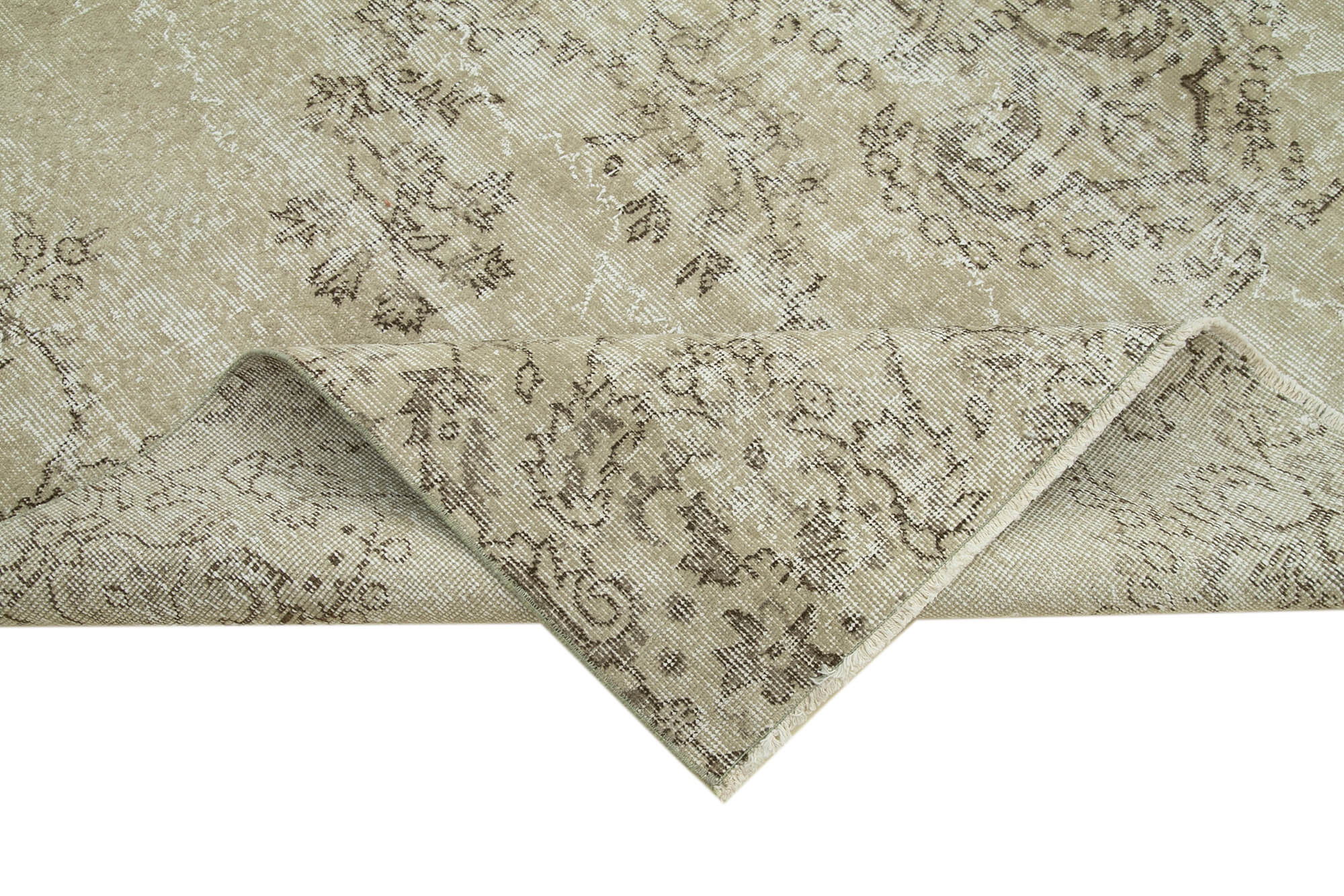 Handmade Wool Area Rug – Vintage Cotton Rug 7'x10' Beige Neutral Color