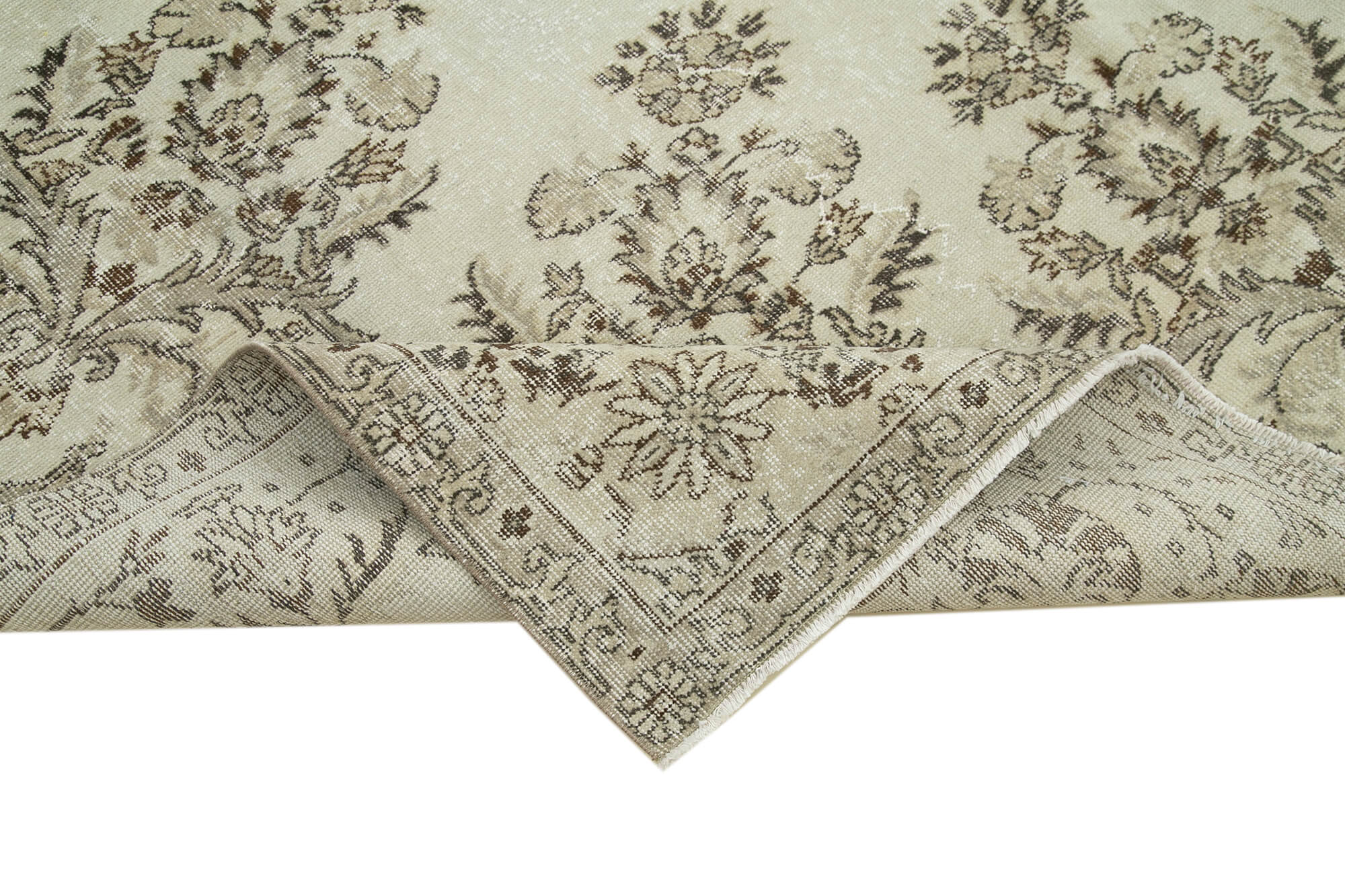 Handmade Area Rug - Vintage Beige Cotton Wool Turkish 7x10 Rug Size